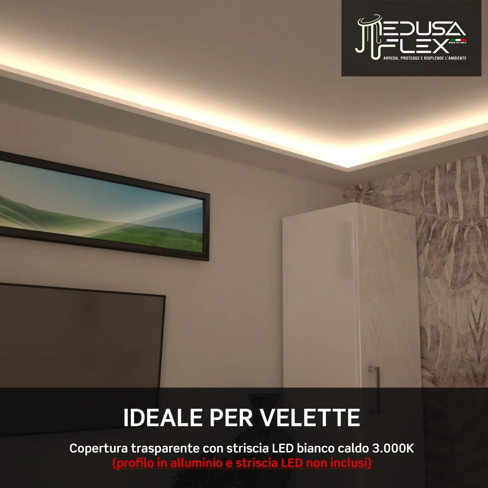 Eurocali Cover Angolare Profilo alluminio per Strisce LED MEDUSAFLEX mod. Aurelia, 2 Metri, Trasparente, Policarbonato stabilizzato UV - immagine 4