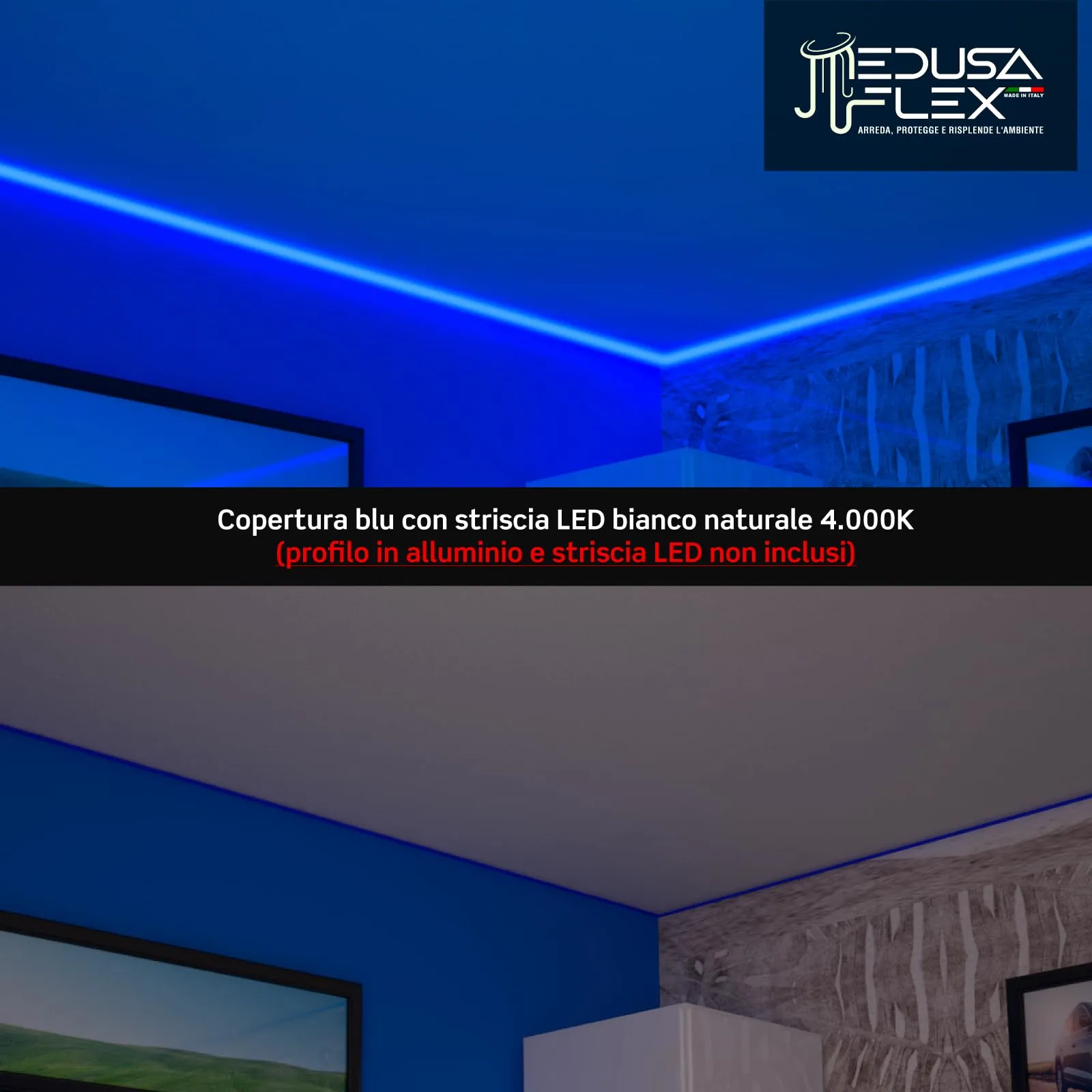 Eurocali Cover Angolare Profilo alluminio per Strisce LED Medusaflex mod. Aurelia, 2 Metri, Blu, Policarbonato stabilizzato UV, Pacco da 10 - immagine 5