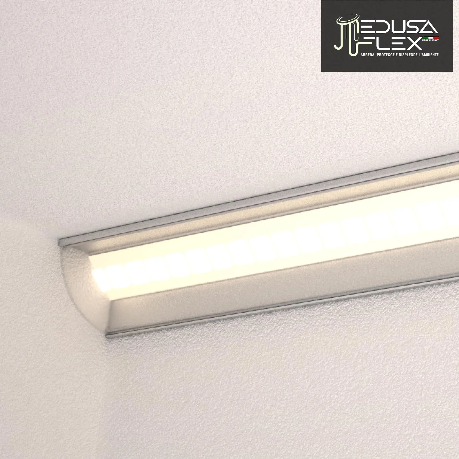 Eurocali Cover Angolare Profilo Alluminio per Strisce LED Medusaflex mod. Aurelia, 2 Metri, Trasparente, Pacco da 10 - immagine 6