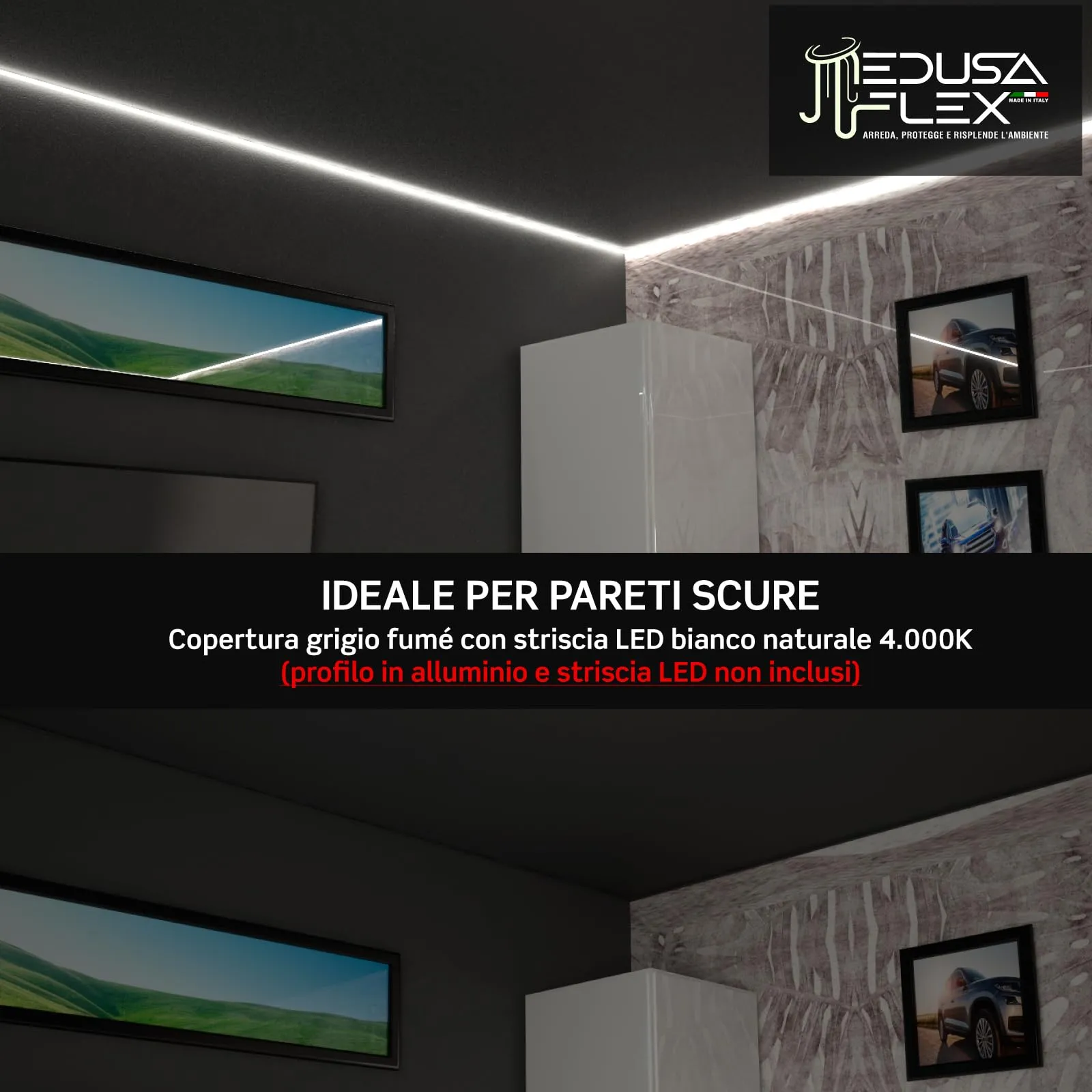 Eurocali Cover Angolare Profilo alluminio per Strisce LED Medusaflex mod. Aurelia 2 Metri - Grigia Fumé - Pacco da 10 - immagine 5