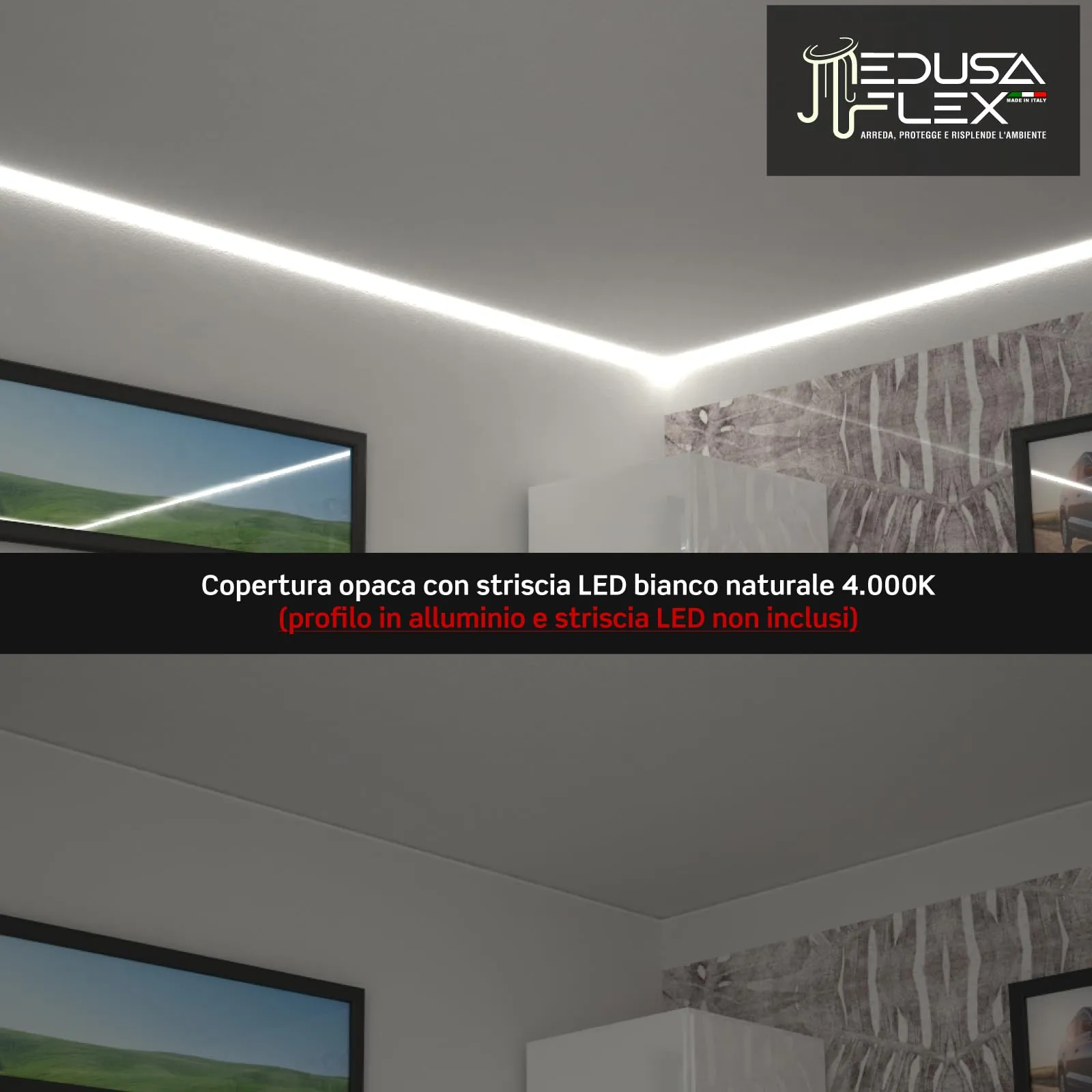 Eurocali Cover Angolare Profilo Alluminio per Strisce LED Medusaflex mod. Aurelia, 2 Metri, Opaca, Pacco da 5 - immagine 5