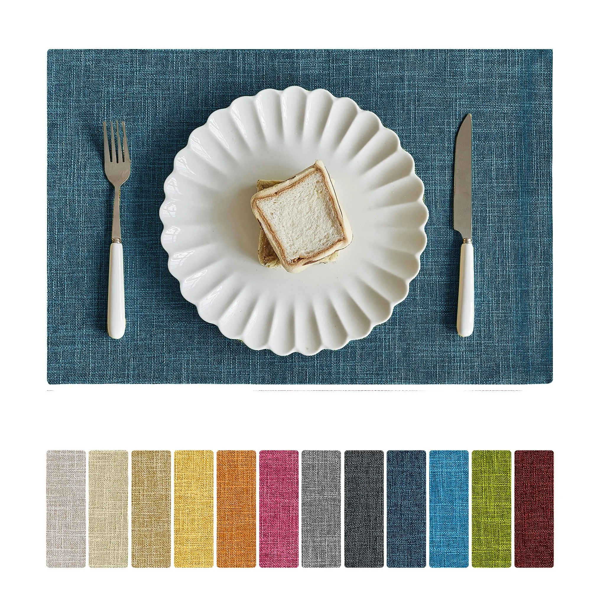 Softalker Tovagliette Rustiche in Tela di Juta Effetto Lino, Set da 6, 31 x 46 cm, Blu Petrolio - immagine 1