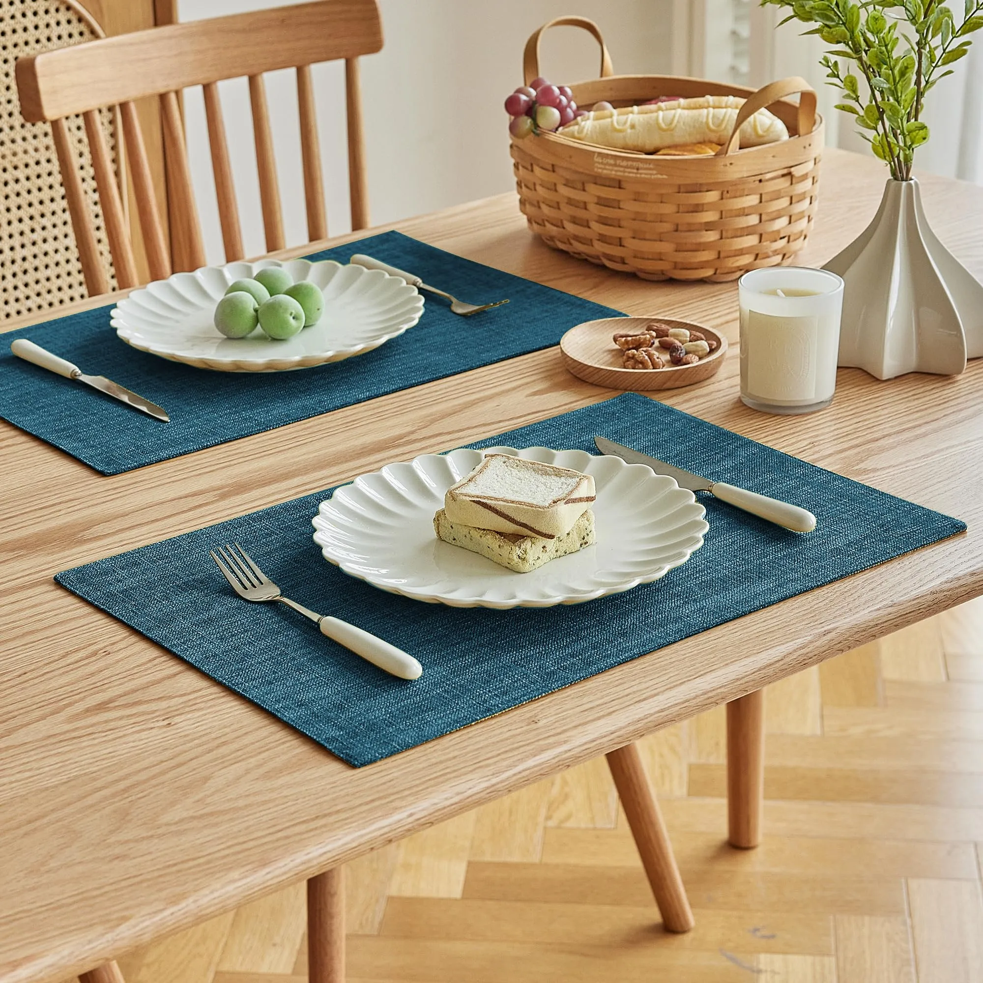 Softalker Tovagliette Rustiche in Tela di Juta Effetto Lino, Set da 6, 31 x 46 cm, Blu Petrolio - immagine 2