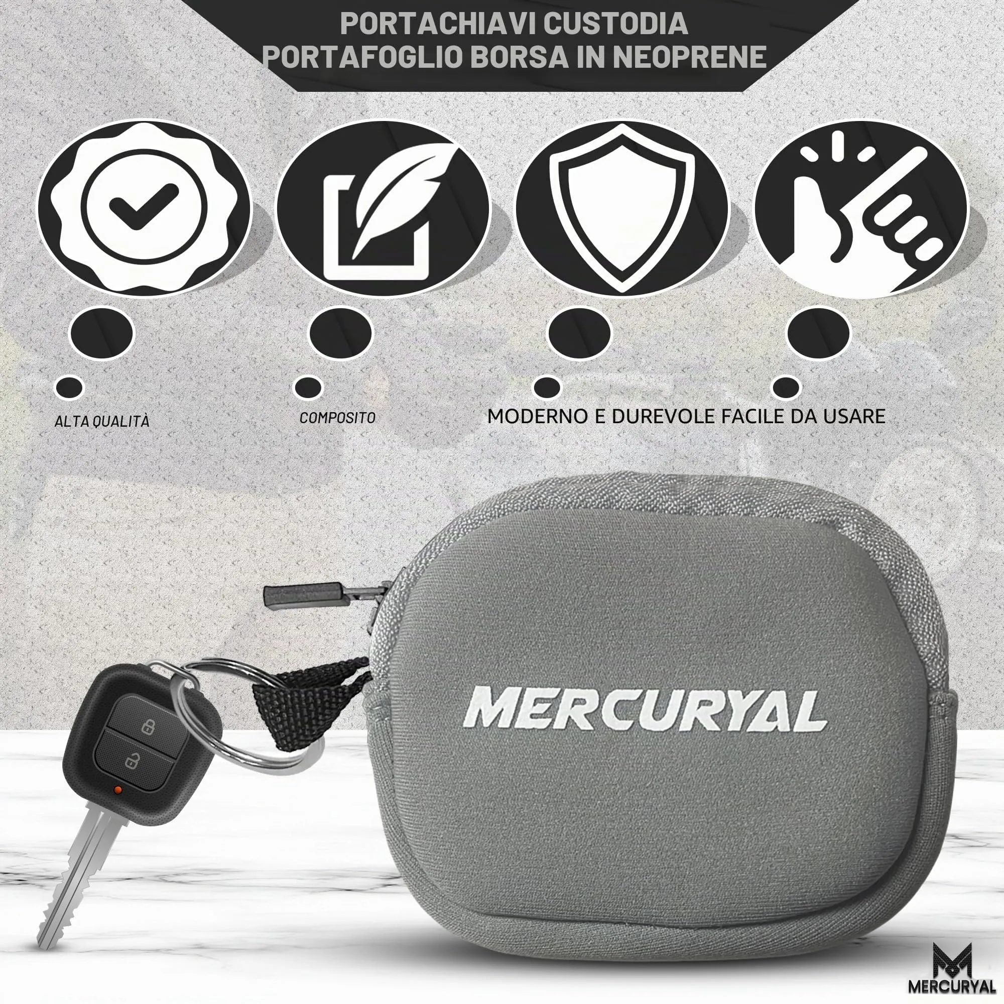 MERCURYAL Portachiavi Moto in Neoprene con Anello, Grigio - immagine 2