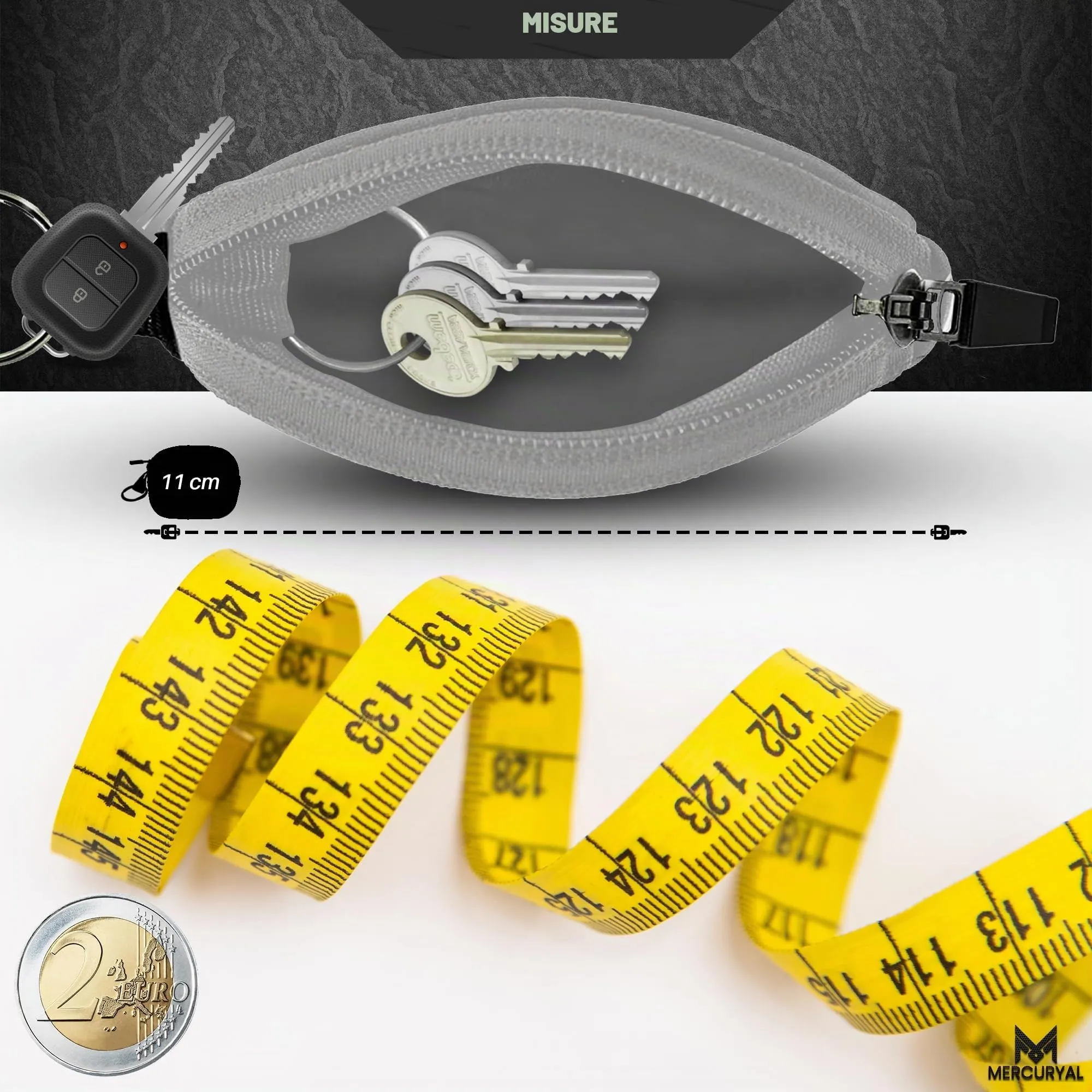 MERCURYAL Portachiavi Moto in Neoprene con Anello, Grigio - immagine 4