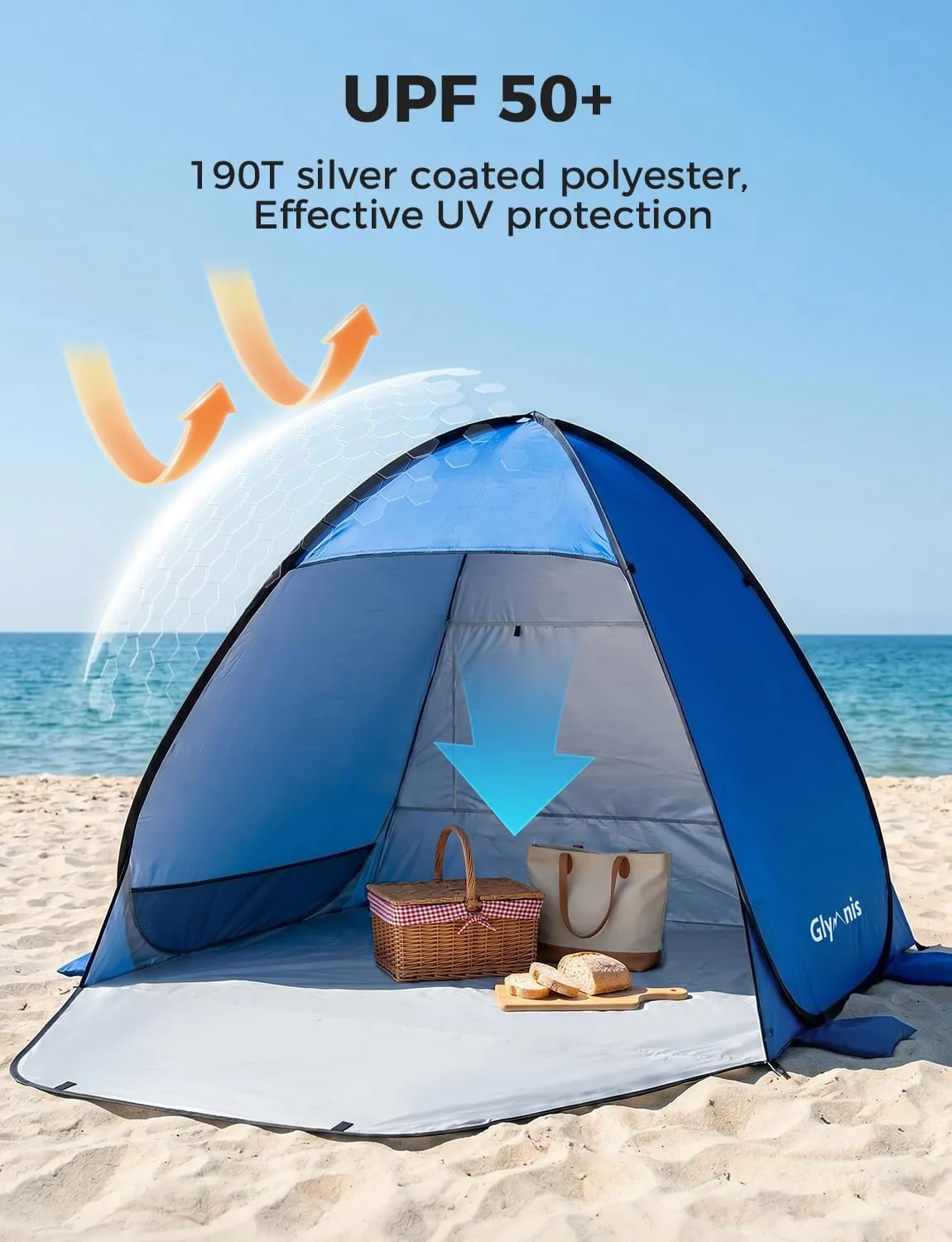 Glymnis Tenda da Spiaggia Pop-up con Cerniera, UPF 50+, 3-4 Persone - immagine 4