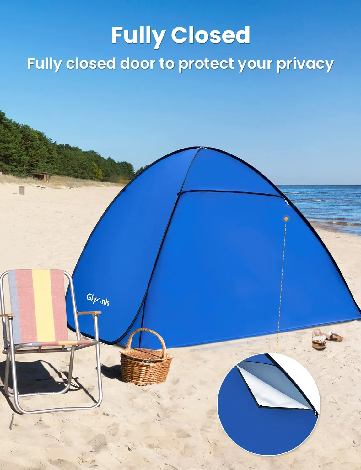 Glymnis Tenda da Spiaggia Pop-up con Cerniera, UPF 50+, 3-4 Persone - immagine 7