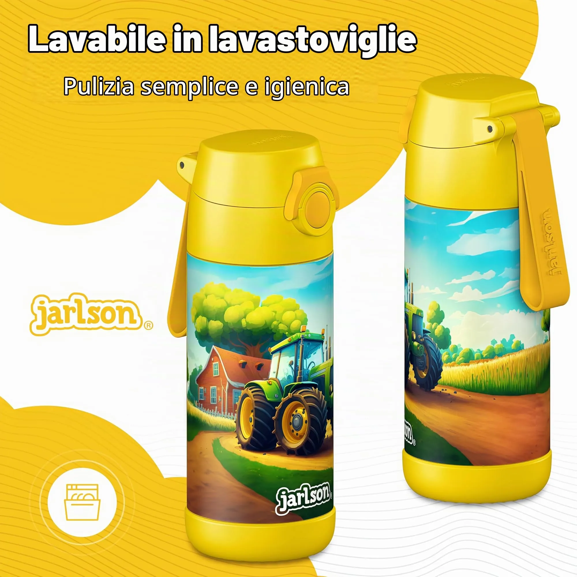 Jarlson Borraccia Termica Bambini Mali 350ml Acciaio Inox Trattore - immagine 2