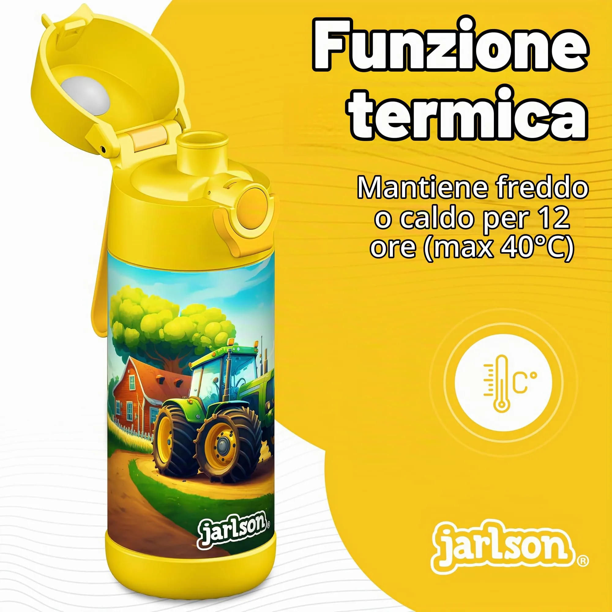 Jarlson Borraccia Termica Bambini Mali 350ml Acciaio Inox Trattore - immagine 3