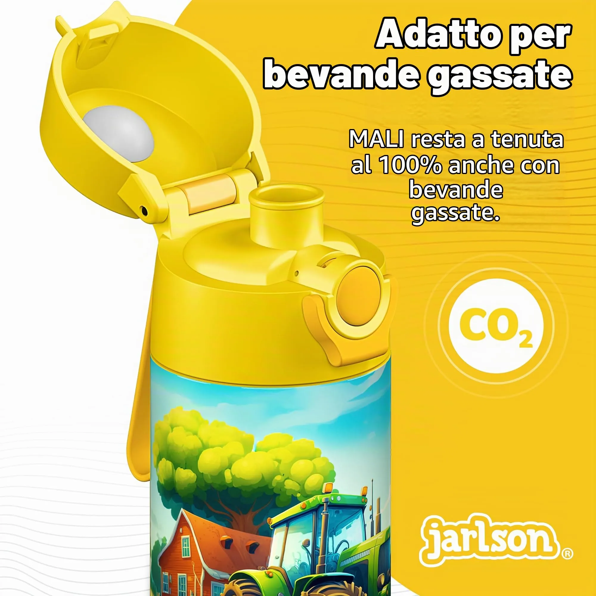 Jarlson Borraccia Termica Bambini Mali 350ml Acciaio Inox Trattore - immagine 4
