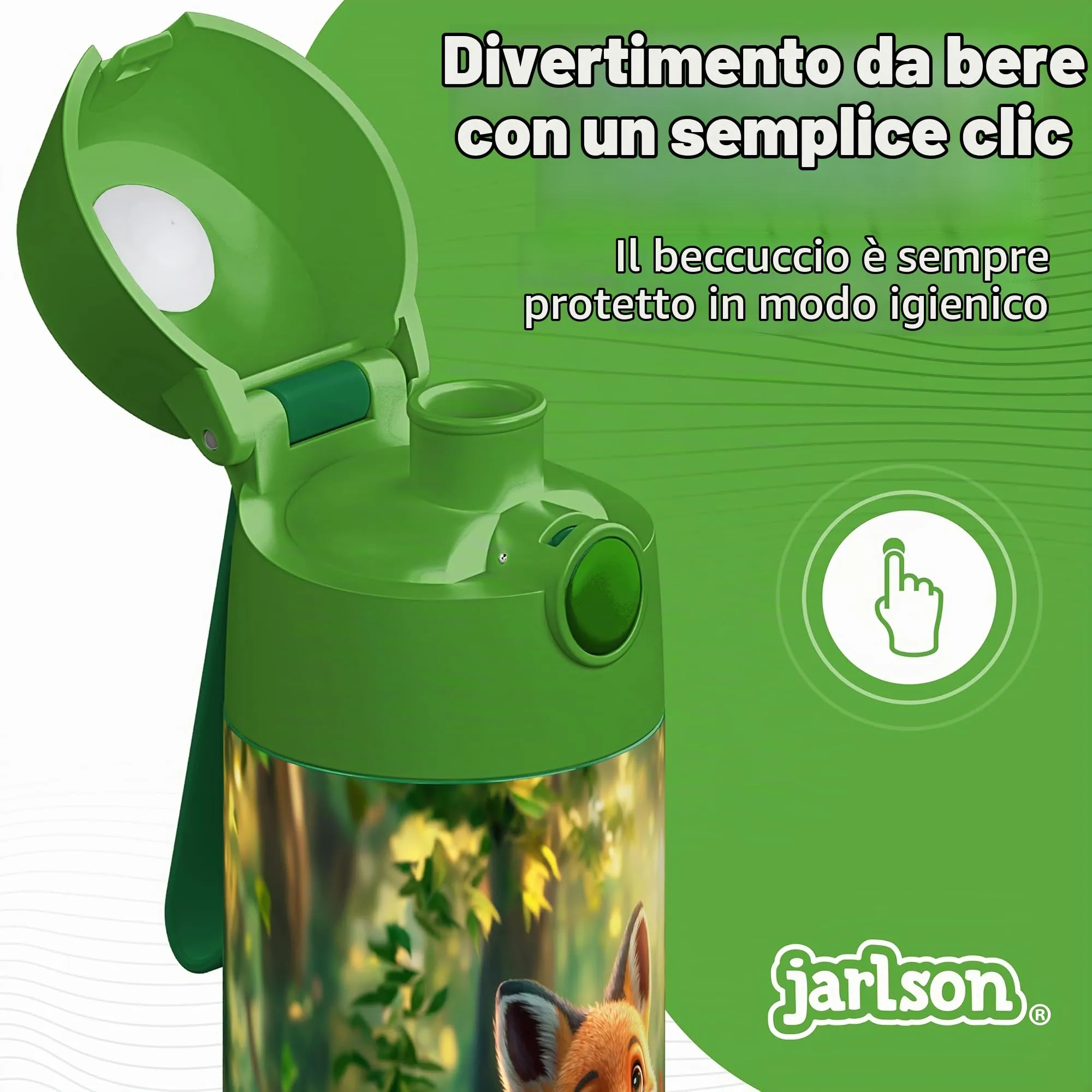 Jarlson Borraccia Termica Bambini Mali 350ml Acciaio Inox - Volpe - immagine 2