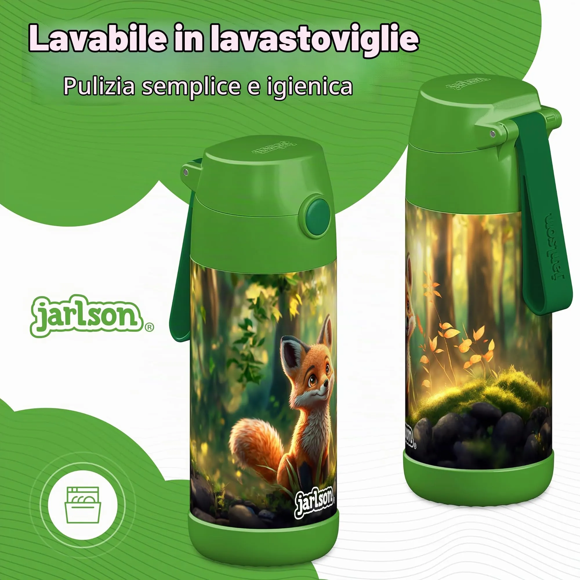 Jarlson Borraccia Termica Bambini Mali 350ml Acciaio Inox - Volpe - immagine 4
