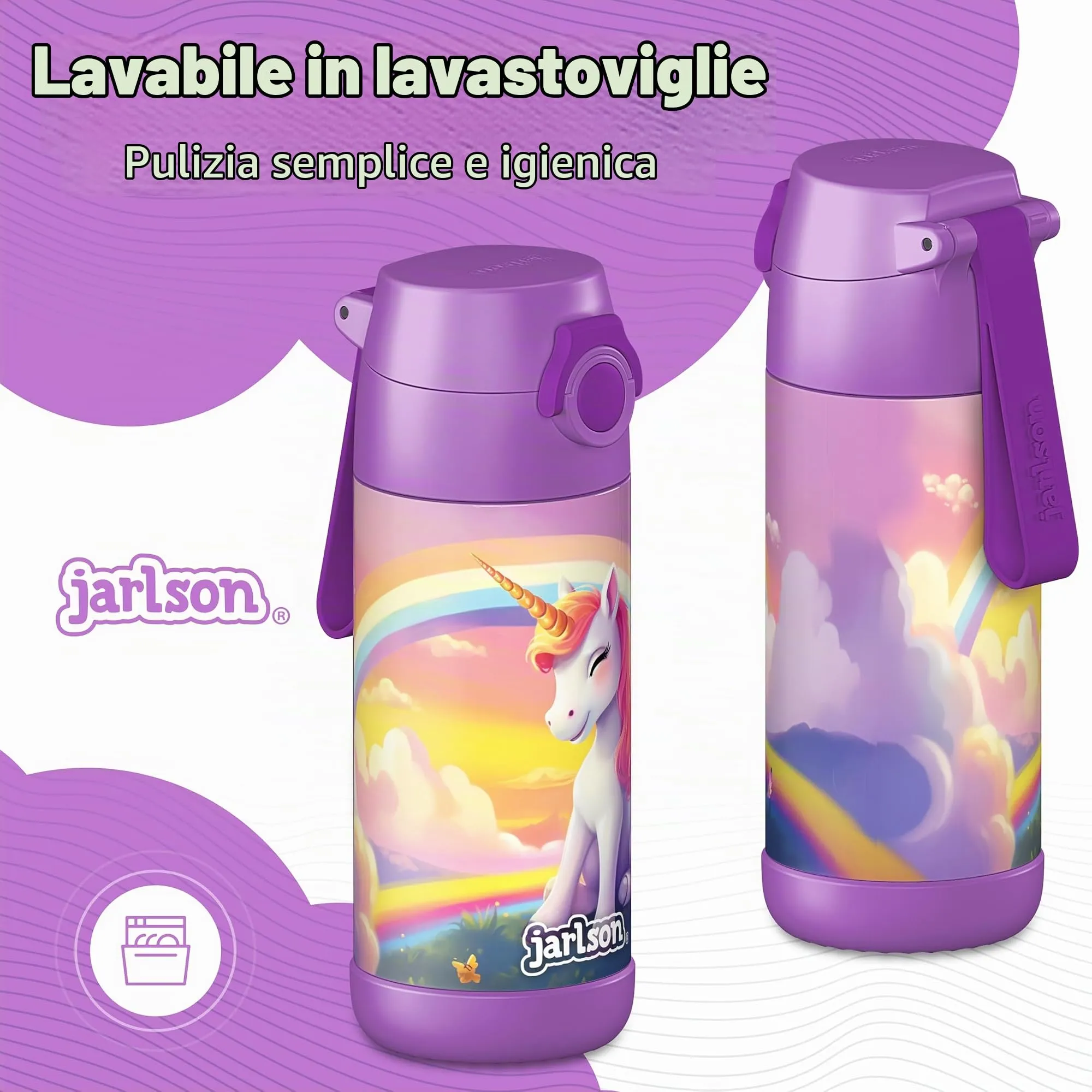 Jarlson Borraccia Termica Bambini Mali 350ml Acciaio Inox Unicorno 2.0 - immagine 2