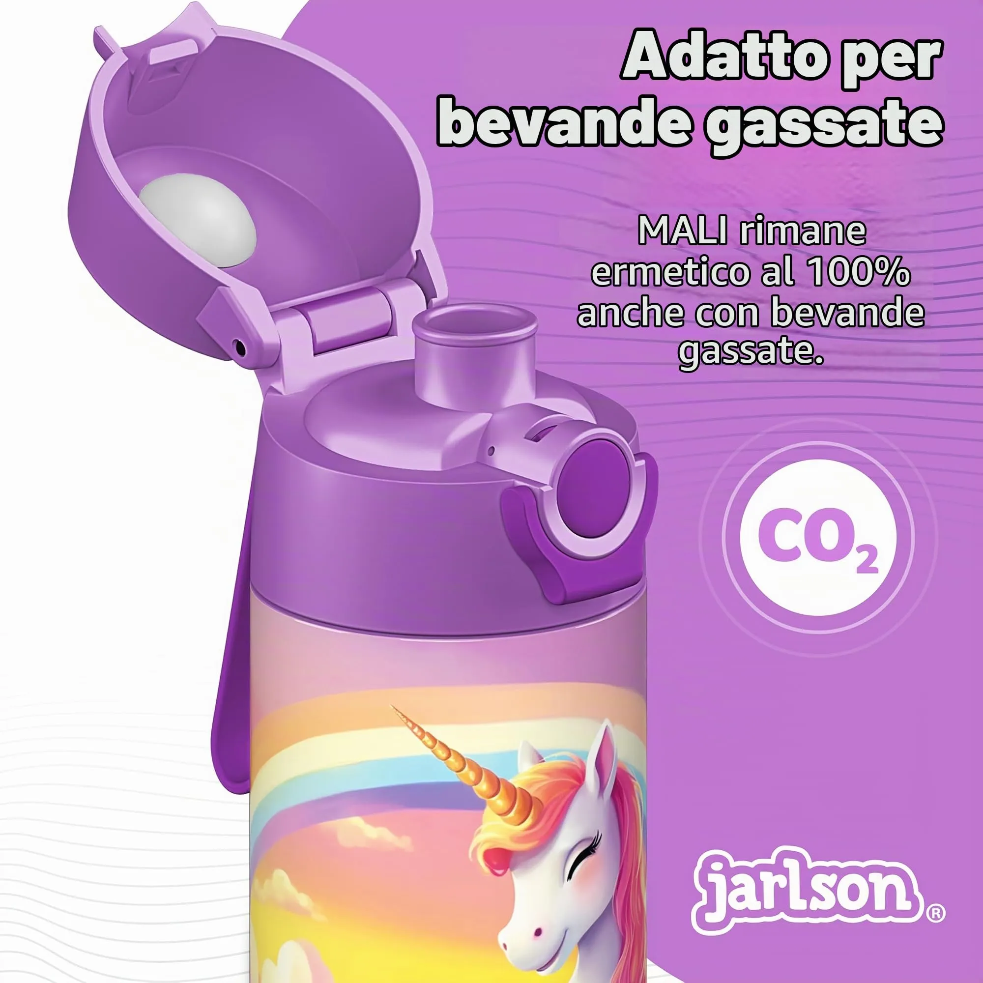 Jarlson Borraccia Termica Bambini Mali 350ml Acciaio Inox Unicorno 2.0 - immagine 4