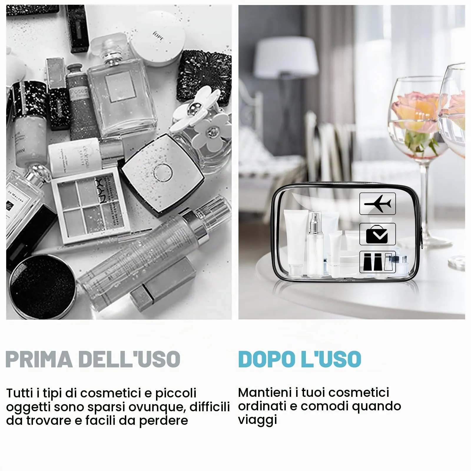 Aucuu Beauty Case Trasparente, Borsa da Toilettatura Impermeabile per Cosmetici e Viaggio - immagine 5