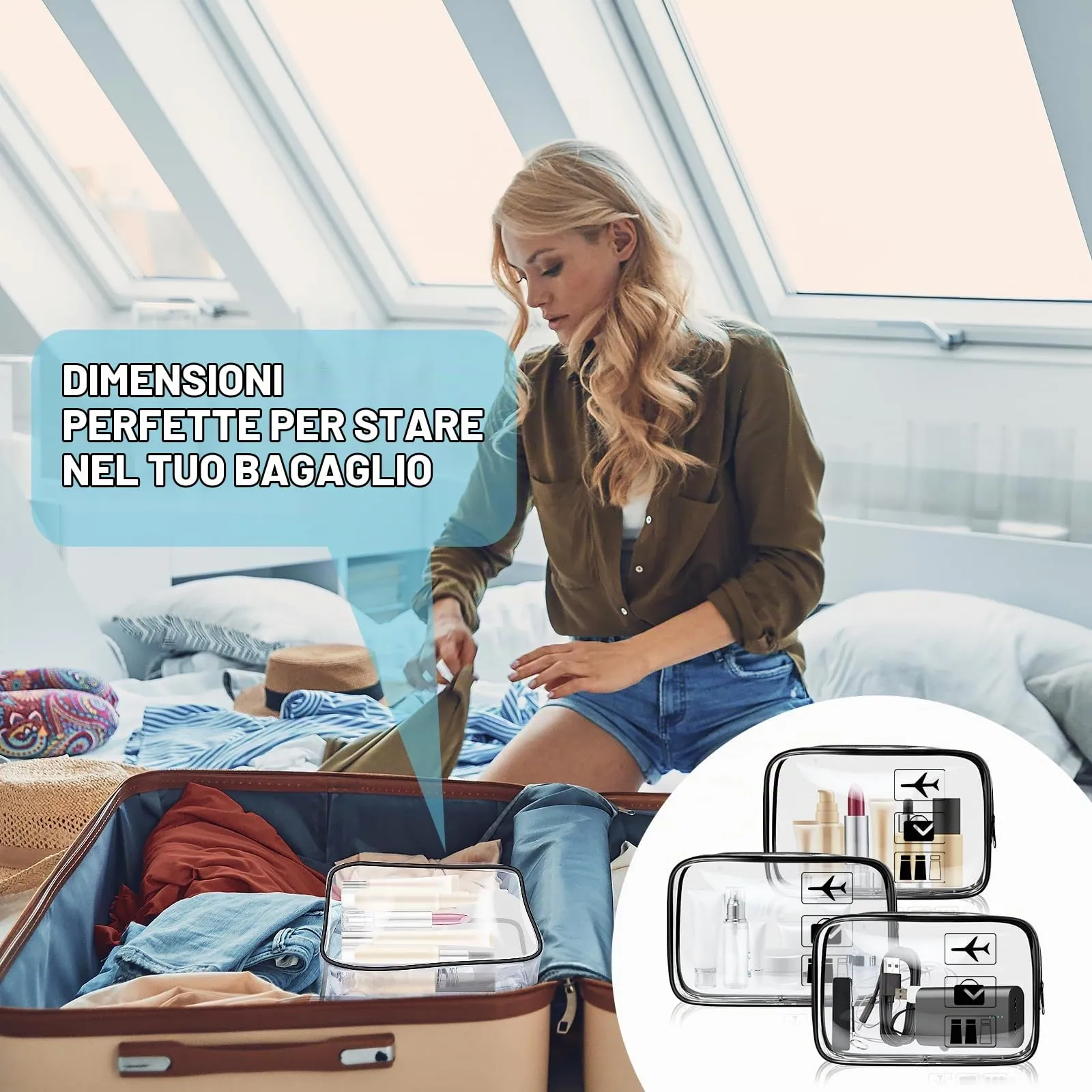 Aucuu Beauty Case Trasparente, Borsa da Toilettatura Impermeabile per Cosmetici e Viaggio - immagine 8