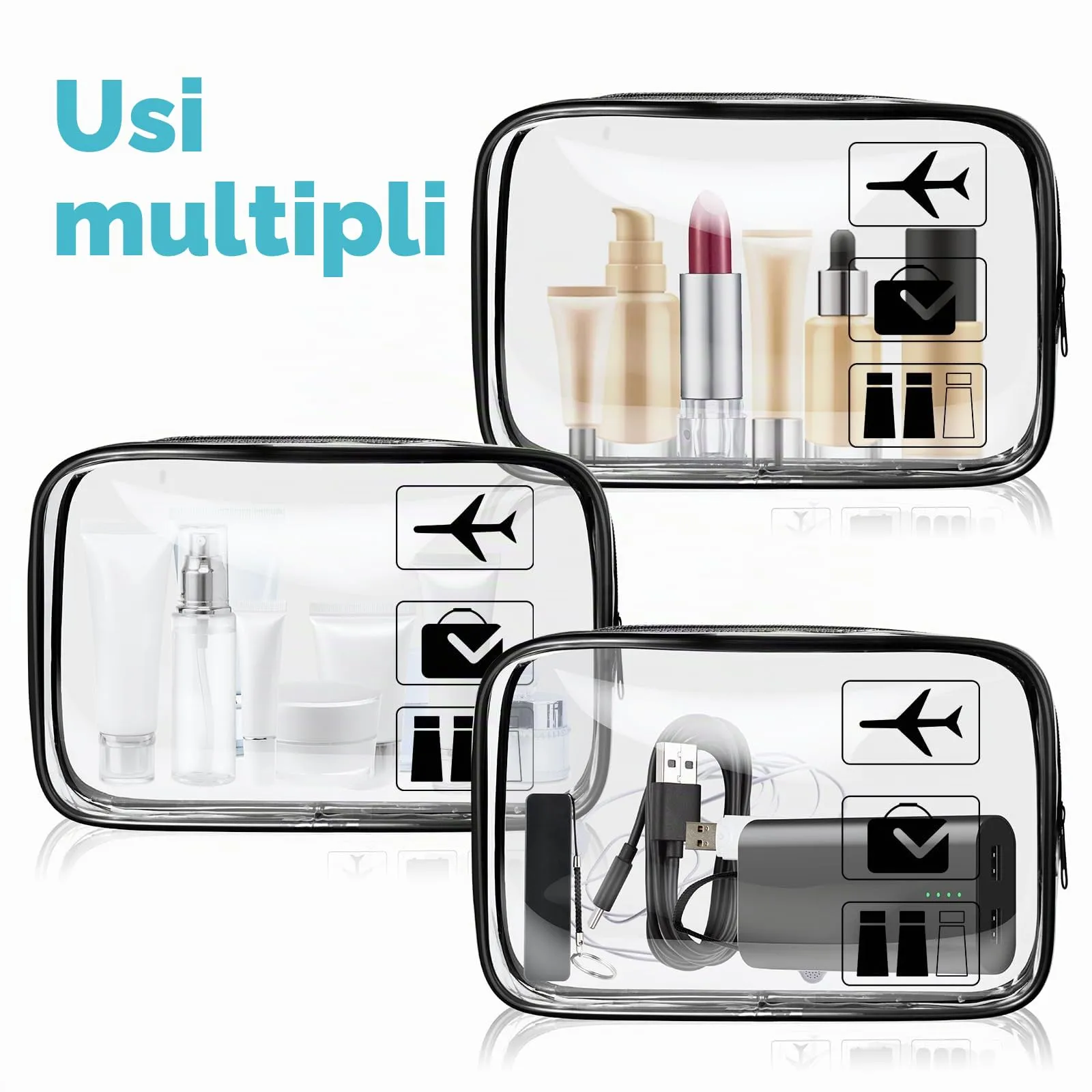 Aucuu Beauty Case Trasparente, Borsa da Toilettatura Impermeabile per Cosmetici e Viaggio - immagine 9