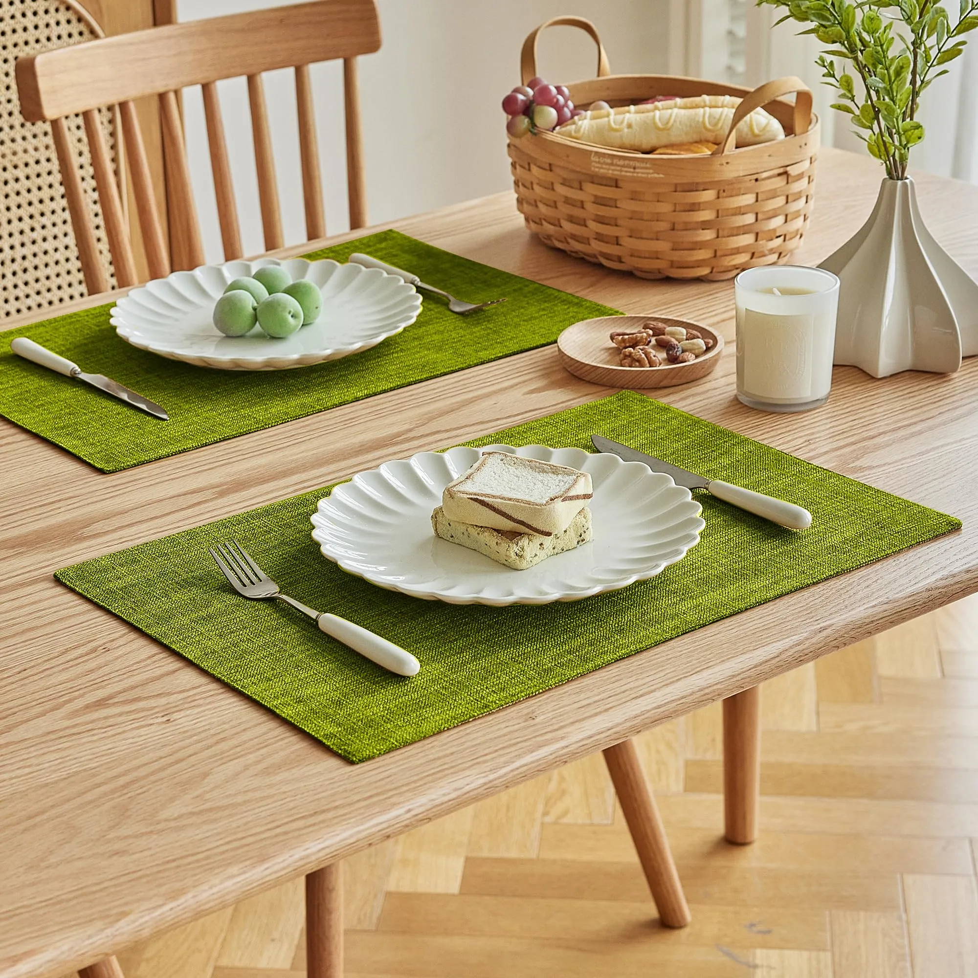 Softalker Set di 6 tovagliette in finto lino, 30 x 46 cm, verde lime - immagine 2