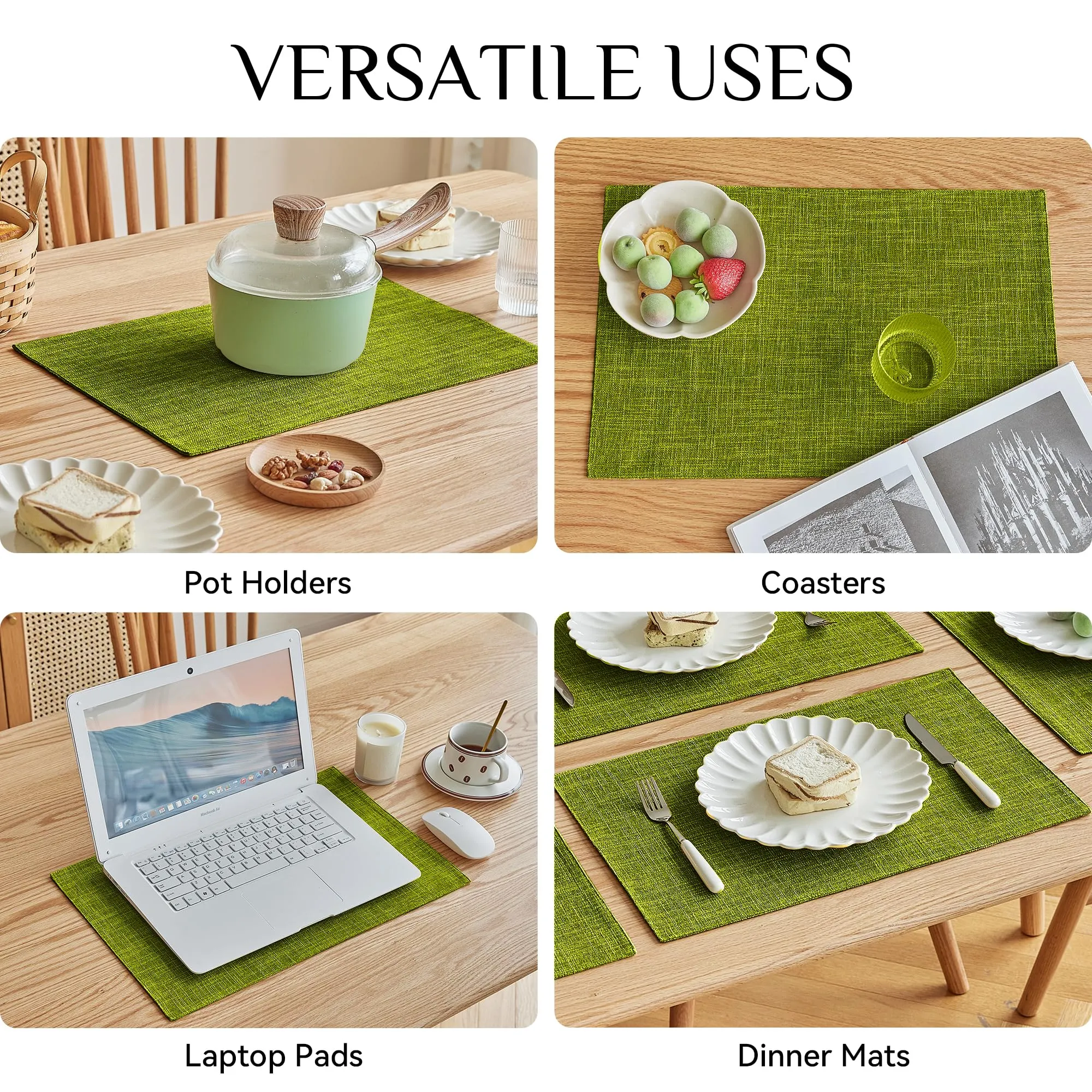 Softalker Set di 6 tovagliette in finto lino, 30 x 46 cm, verde lime - immagine 5