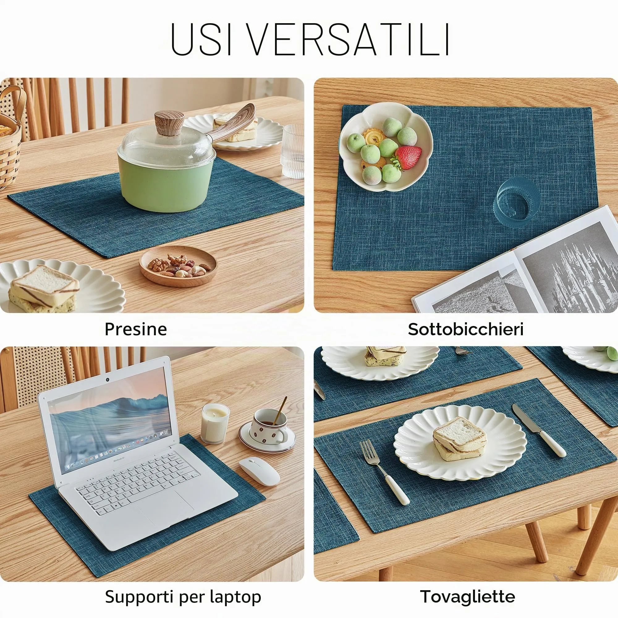 Softalker Tovagliette in finto lino, 30,5 x 45,7 cm, blu petrolio, set da 8 pezzi - immagine 5