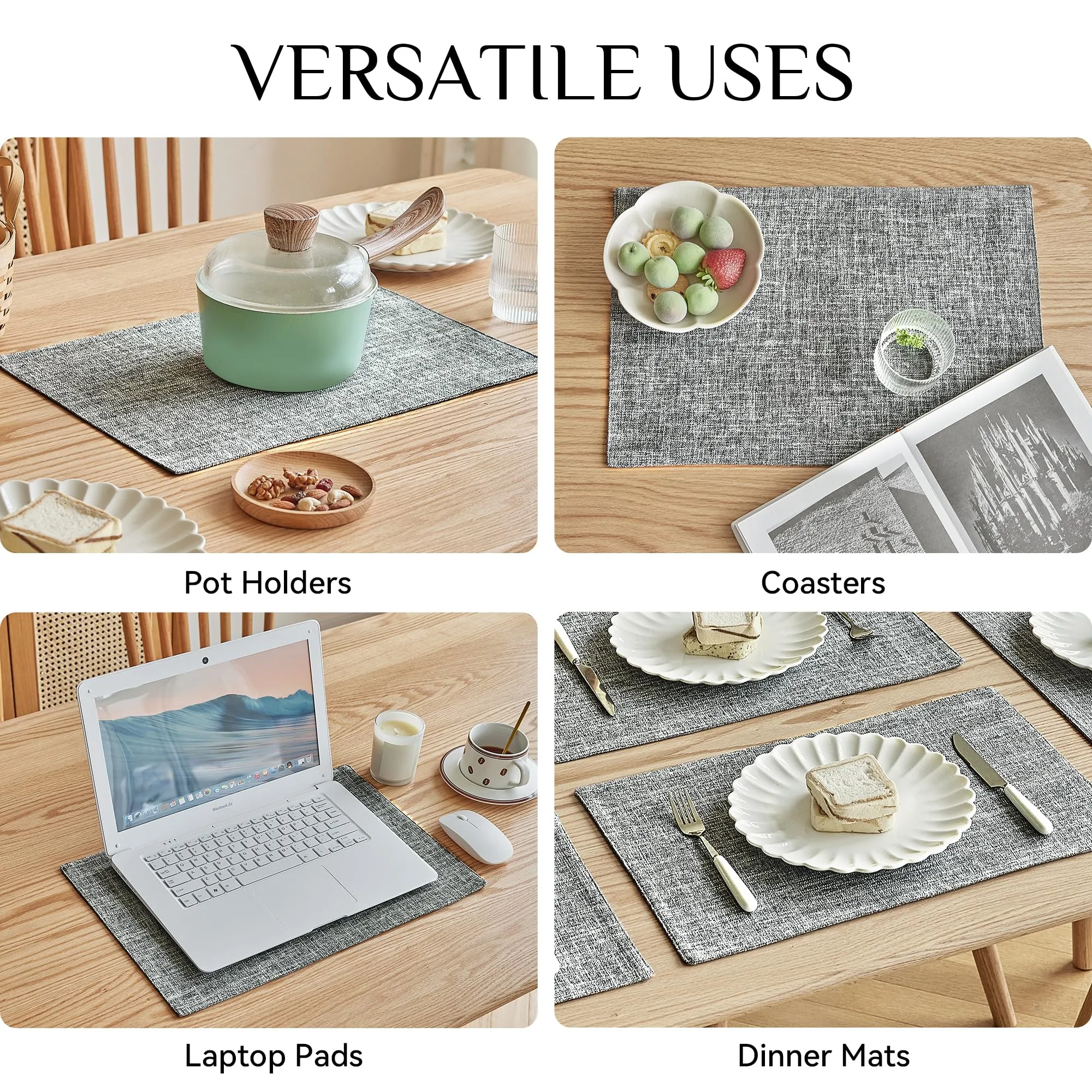 Softalker Set di 6 tovagliette in finto lino, 30 x 46 cm, grigio cenere - immagine 5