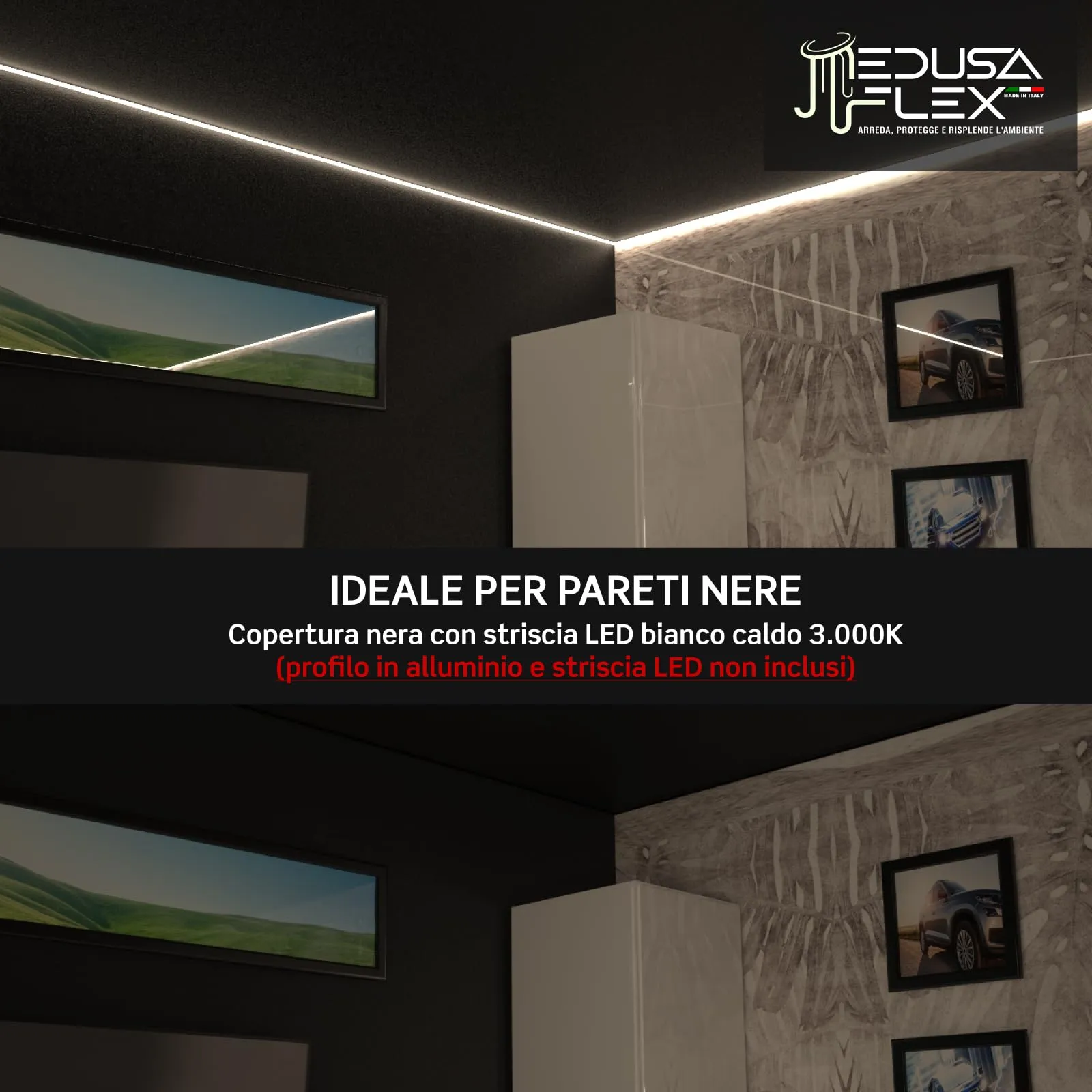 Eurocali Cover Angolare Profilo alluminio per Strisce LED Medusaflex mod. Aurelia, 2 Metri, Nera Fumé, Policarbonato stabilizzato UV - immagine 5