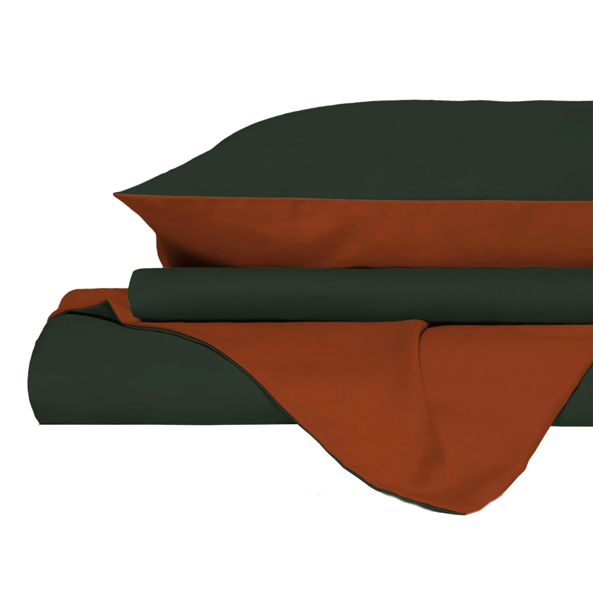 Italian Bed Linen Set Copripiumino 100% Cotone, Matrimoniale 250x200 cm, Verde Oliva/Terra - immagine 9