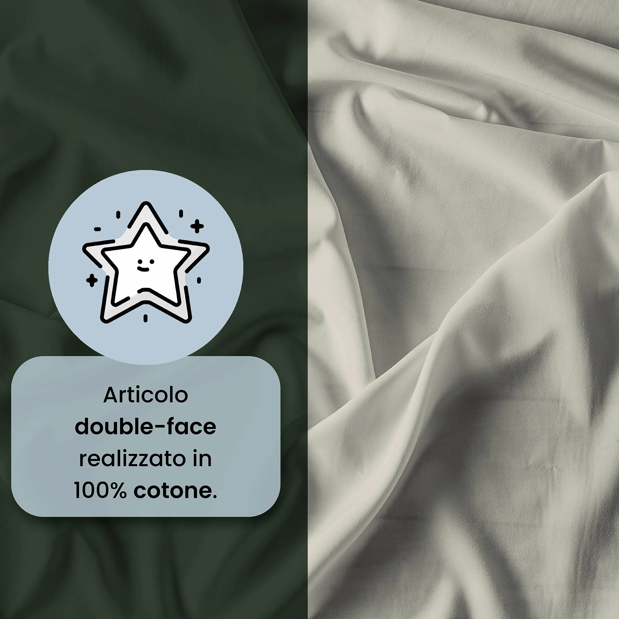 Italian Bed Linen Set Copripiumino 100% Cotone Matrimoniale 250x200 cm, Verde Oliva/Panna - immagine 3