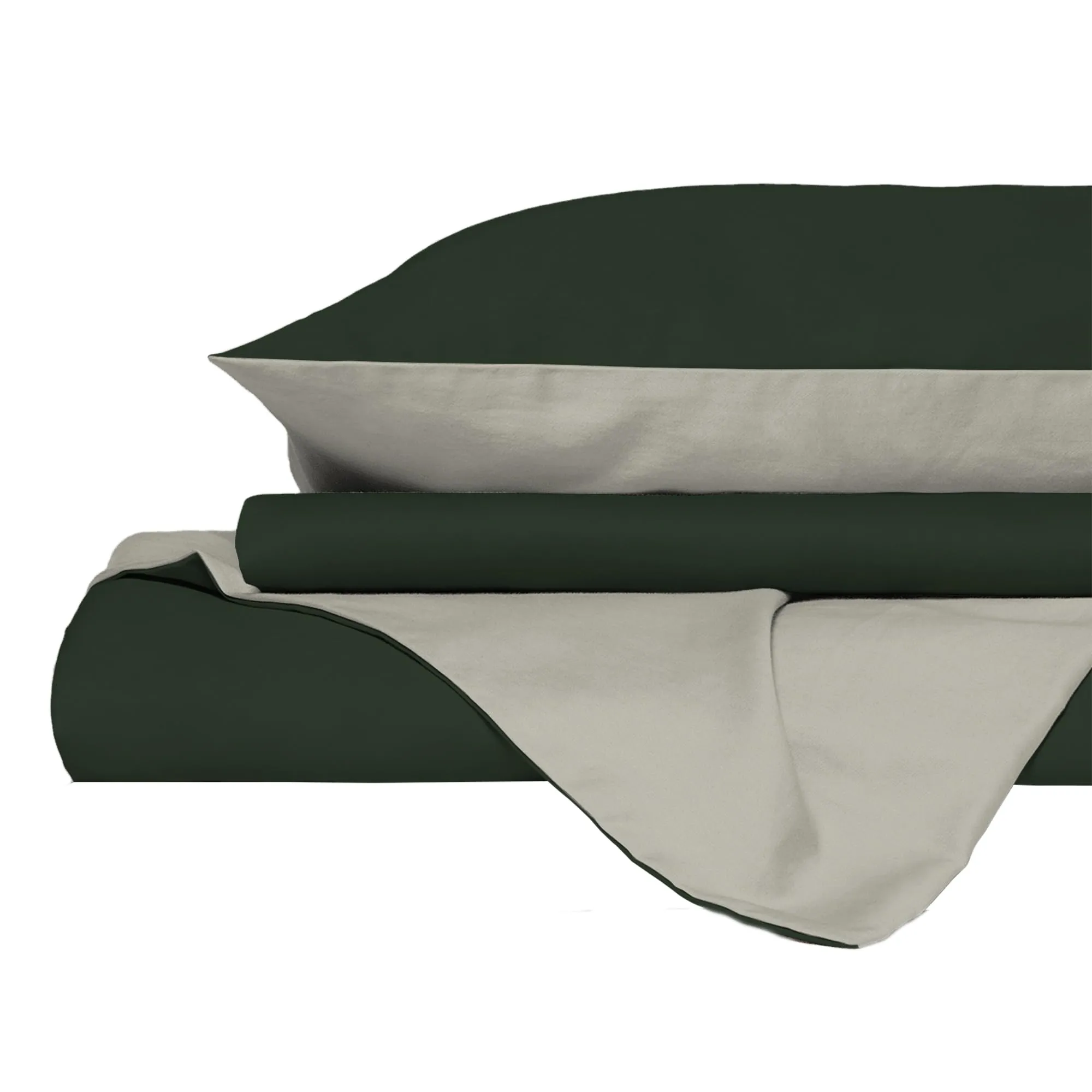 Italian Bed Linen Set Copripiumino 100% Cotone Matrimoniale 250x200 cm, Verde Oliva/Panna - immagine 9