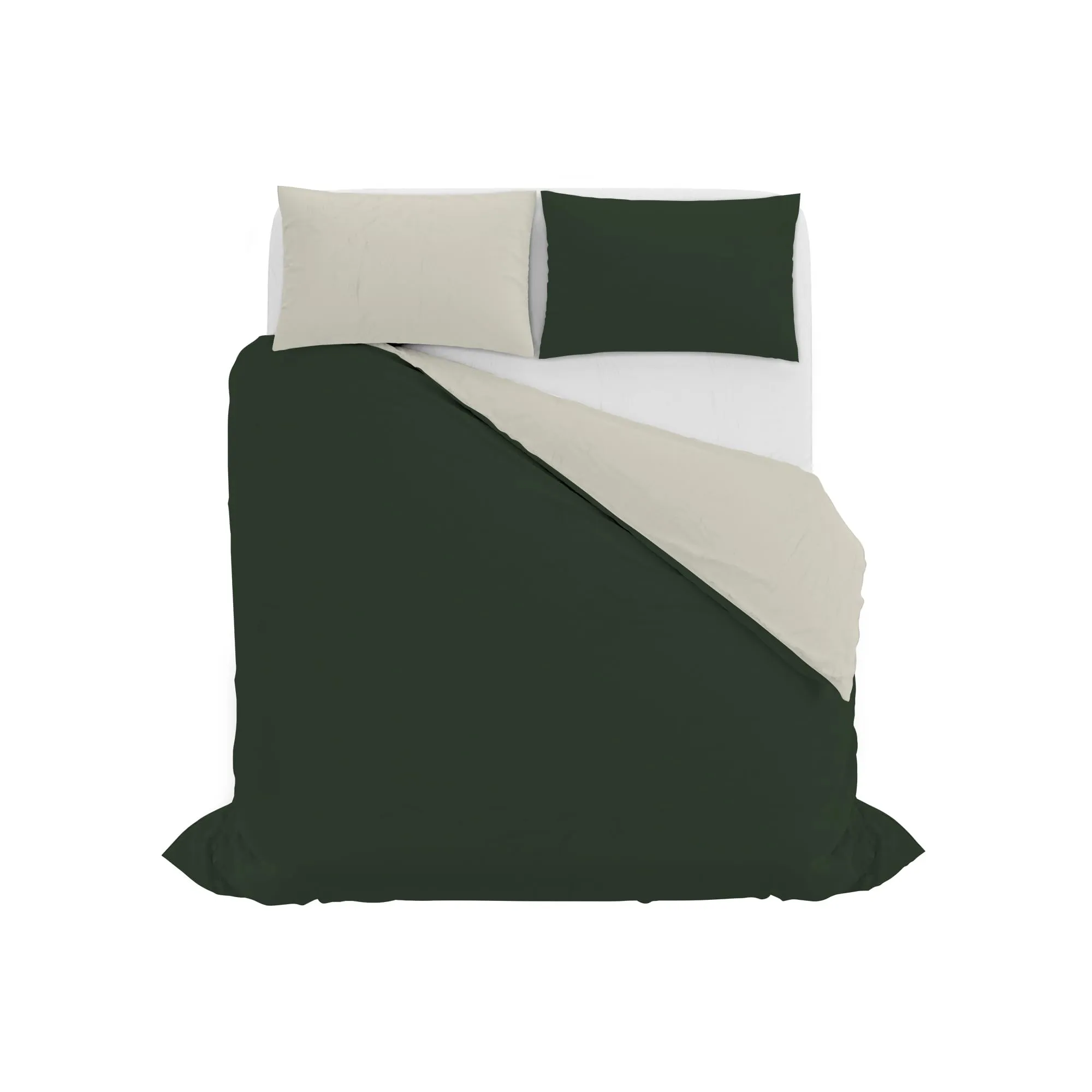 Italian Bed Linen Set Copripiumino 100% Cotone Matrimoniale 250x200 cm, Verde Oliva/Panna - immagine 10