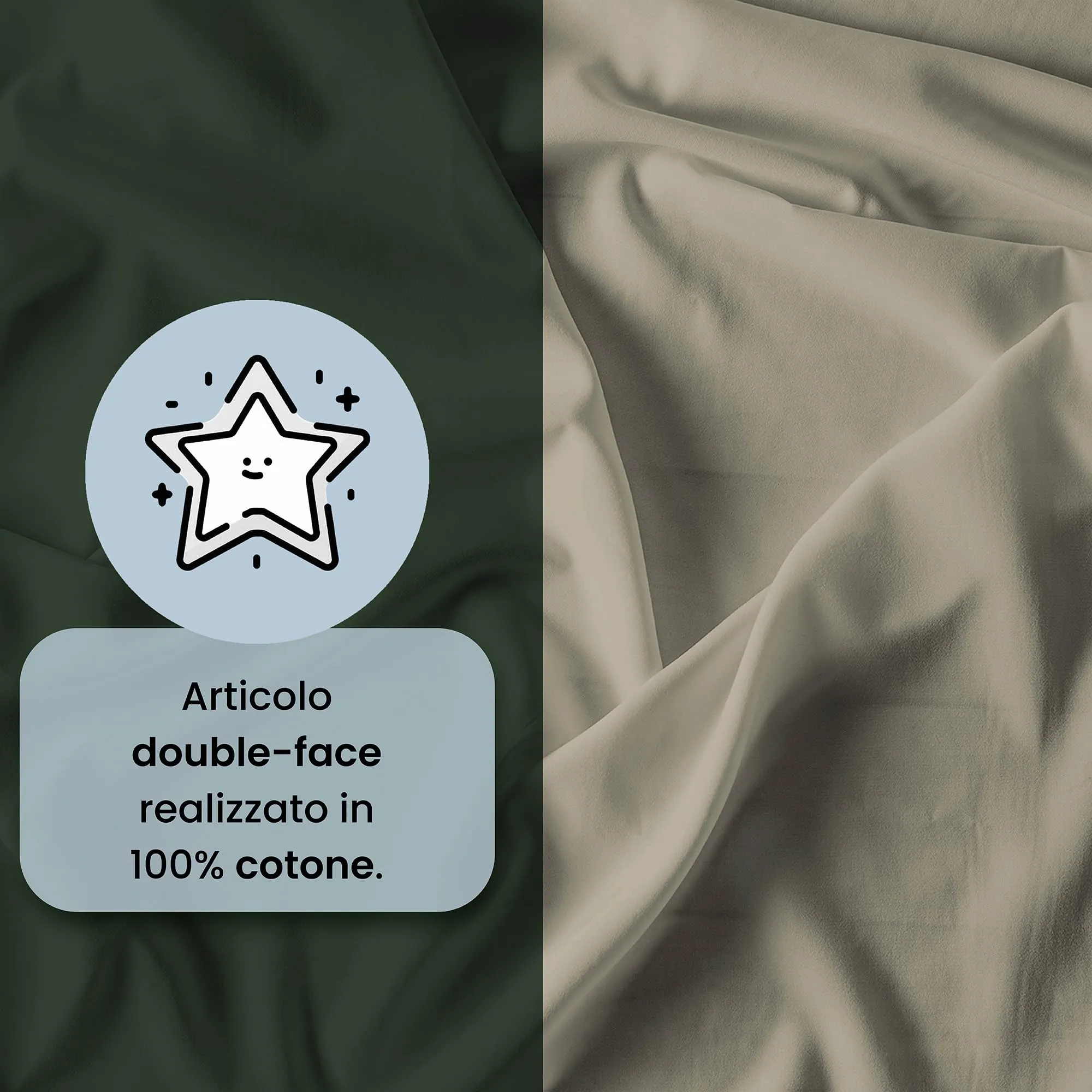 Italian Bed Linen Set Copripiumino 100% Cotone Matrimoniale 250x200 cm, Verde Oliva/Tortora - immagine 3