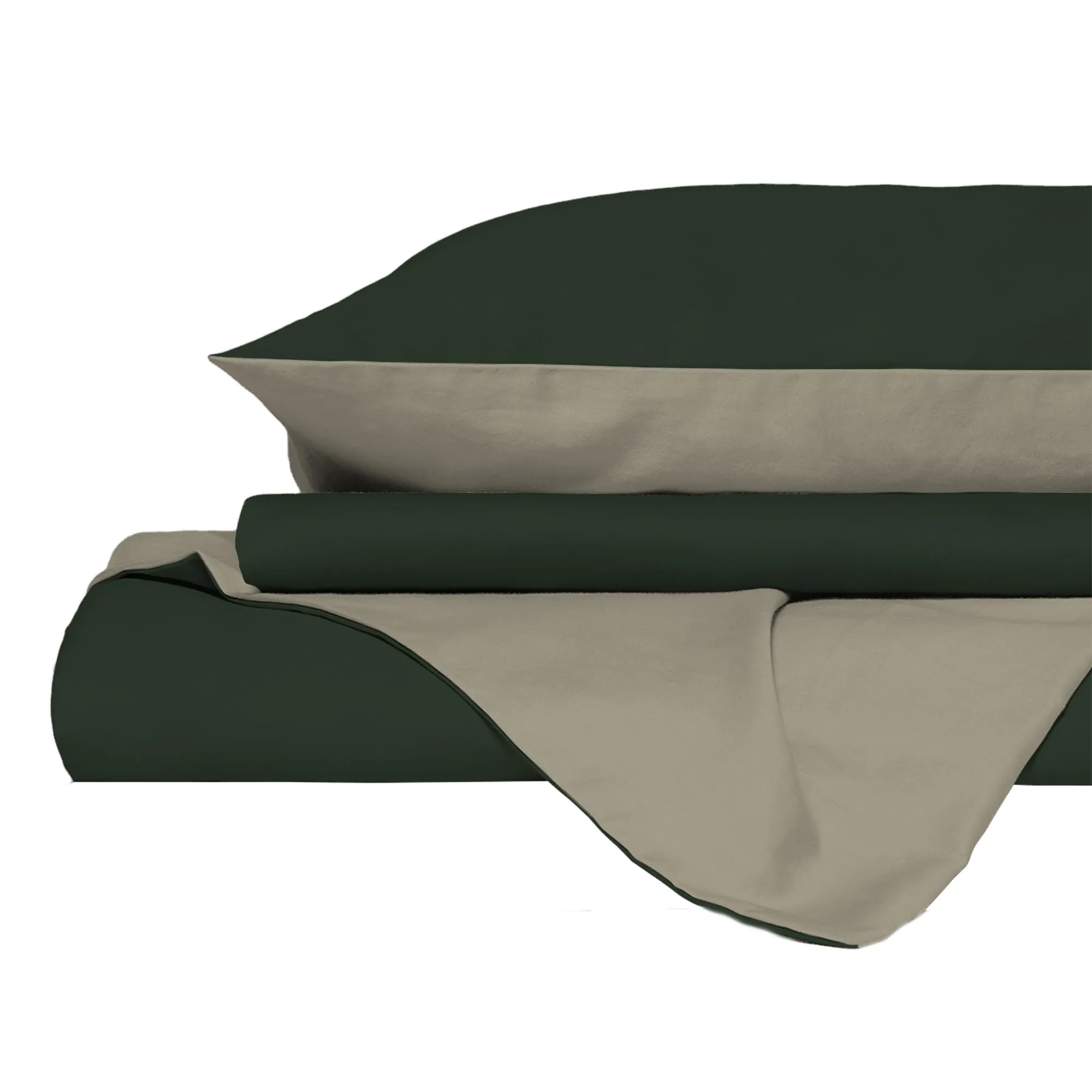 Italian Bed Linen Set Copripiumino 100% Cotone Matrimoniale 250x200 cm, Verde Oliva/Tortora - immagine 9