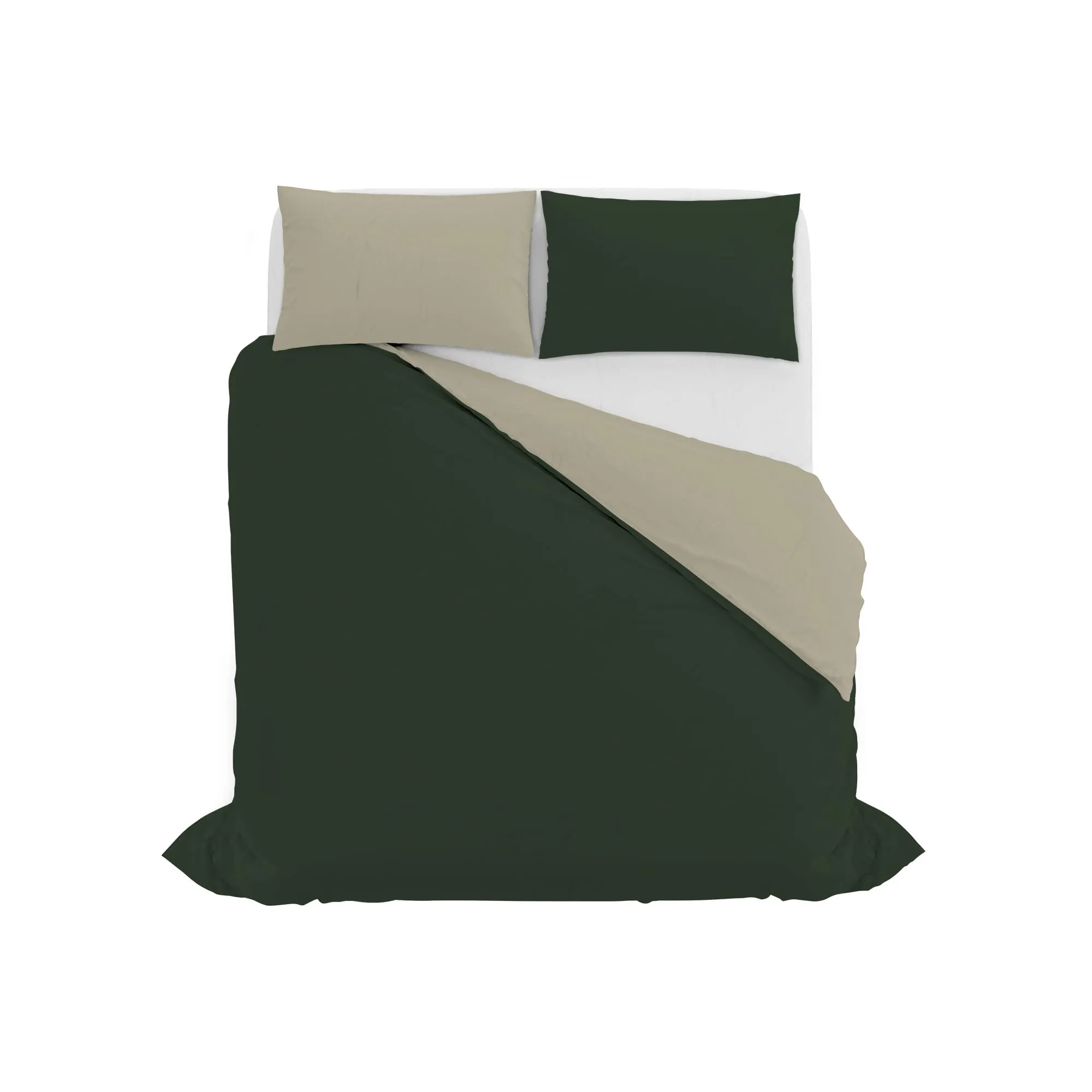 Italian Bed Linen Set Copripiumino 100% Cotone Matrimoniale 250x200 cm, Verde Oliva/Tortora - immagine 10