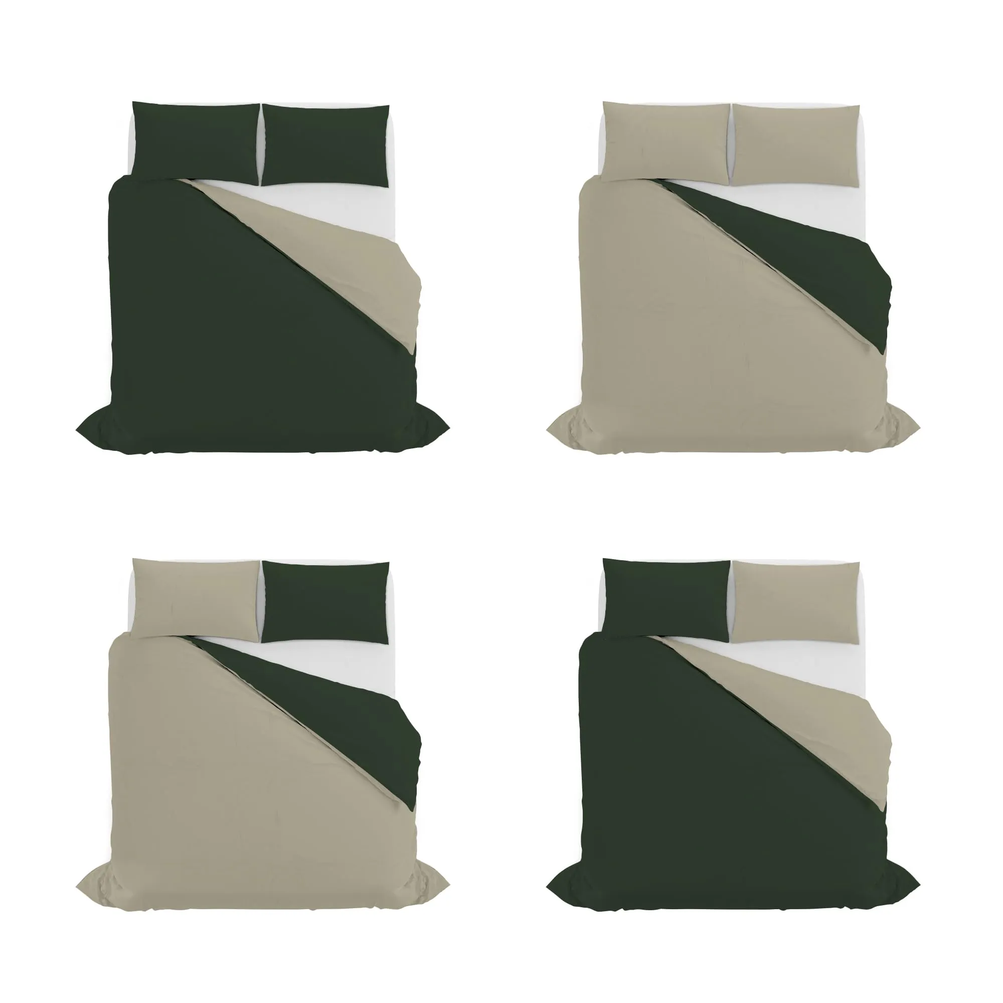 Italian Bed Linen Set Copripiumino 100% Cotone Matrimoniale 250x200 cm, Verde Oliva/Tortora - immagine 11