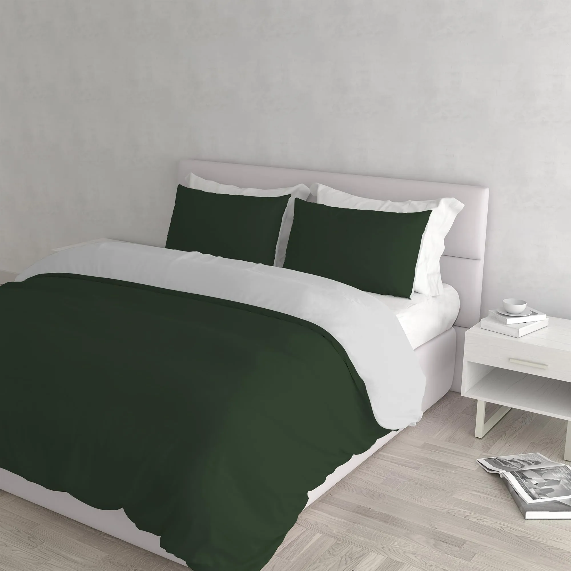 Italian Bed Linen Set Copripiumino 100% Cotone Natural Color, Matrimoniale 250x200 cm, Verde Oliva/Grigio Chiaro - immagine 1