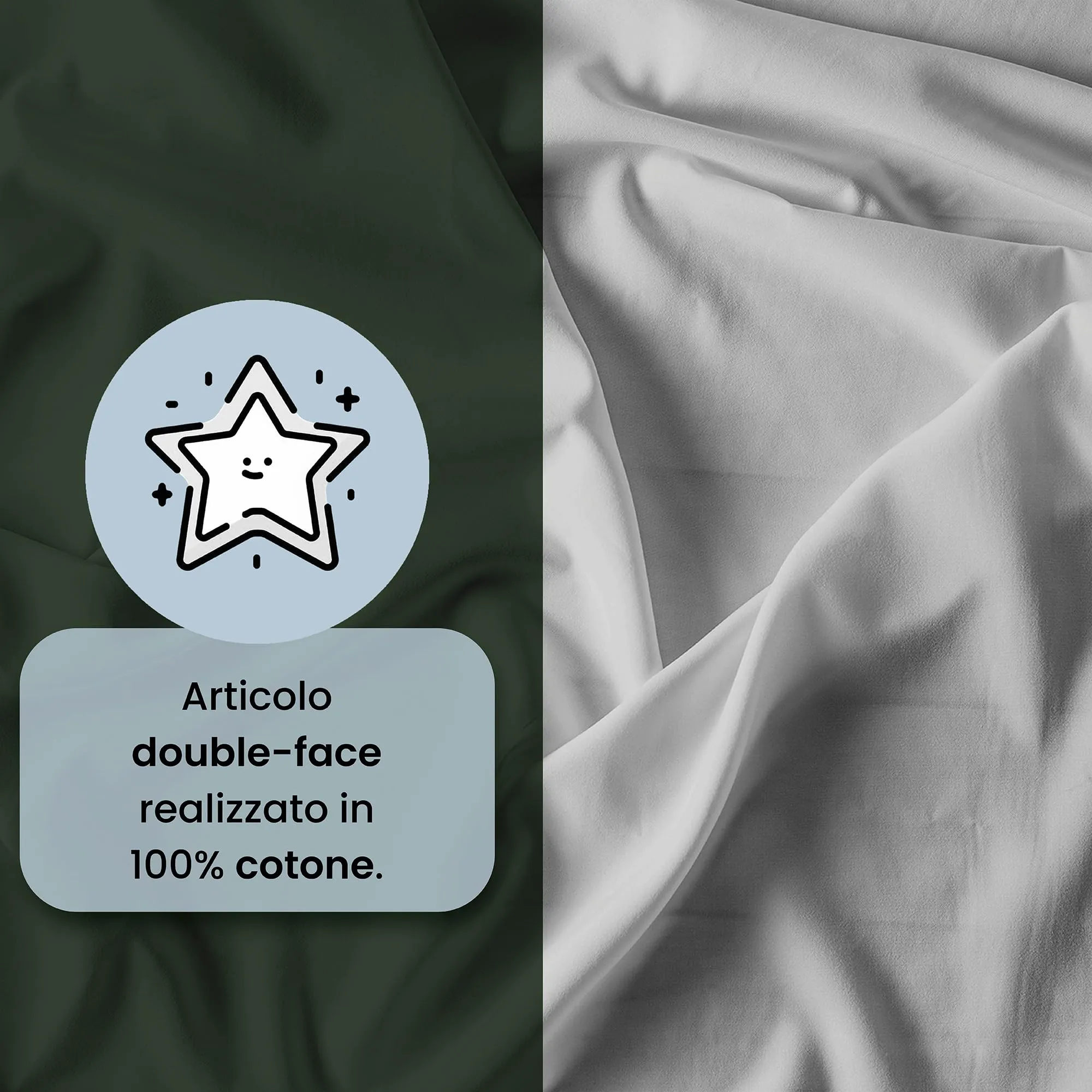 Italian Bed Linen Set Copripiumino 100% Cotone Natural Color, Matrimoniale 250x200 cm, Verde Oliva/Grigio Chiaro - immagine 3