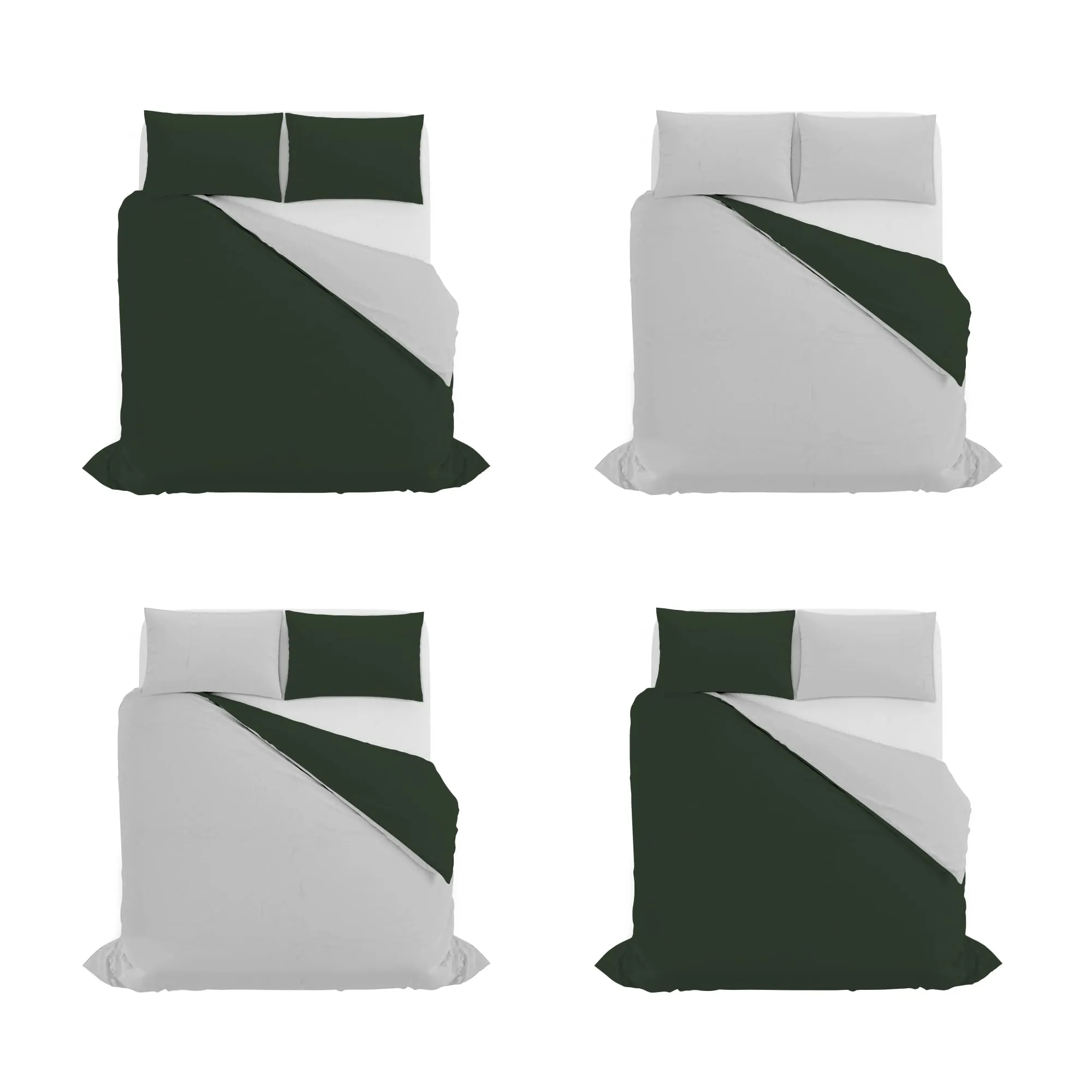 Italian Bed Linen Set Copripiumino 100% Cotone Natural Color, Matrimoniale 250x200 cm, Verde Oliva/Grigio Chiaro - immagine 11