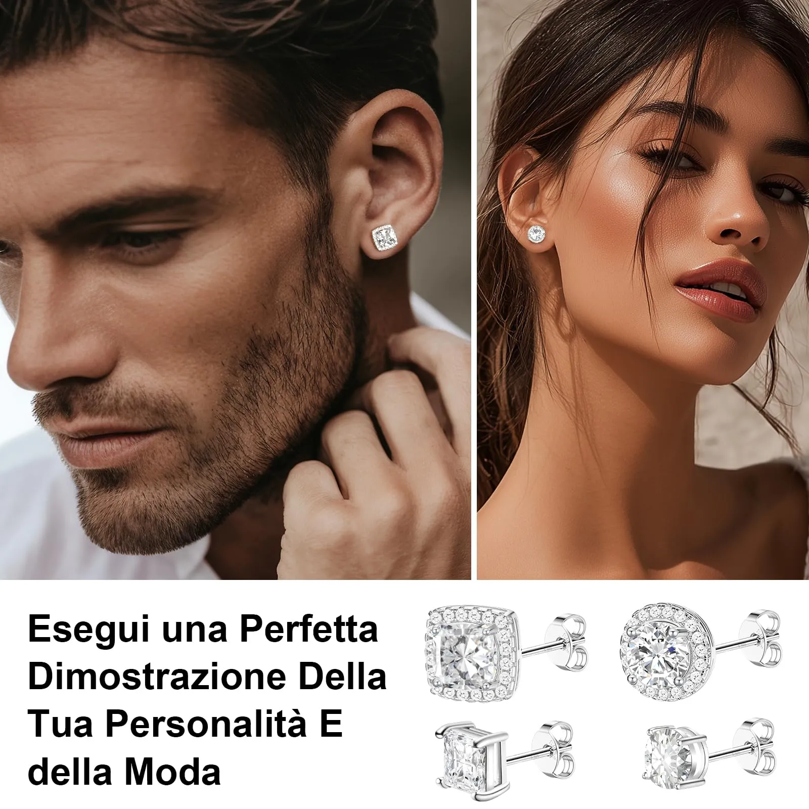 J.Fée Set di 4 Paia di Orecchini Punto Luce in Argento 925 per Donna e Uomo - immagine 3