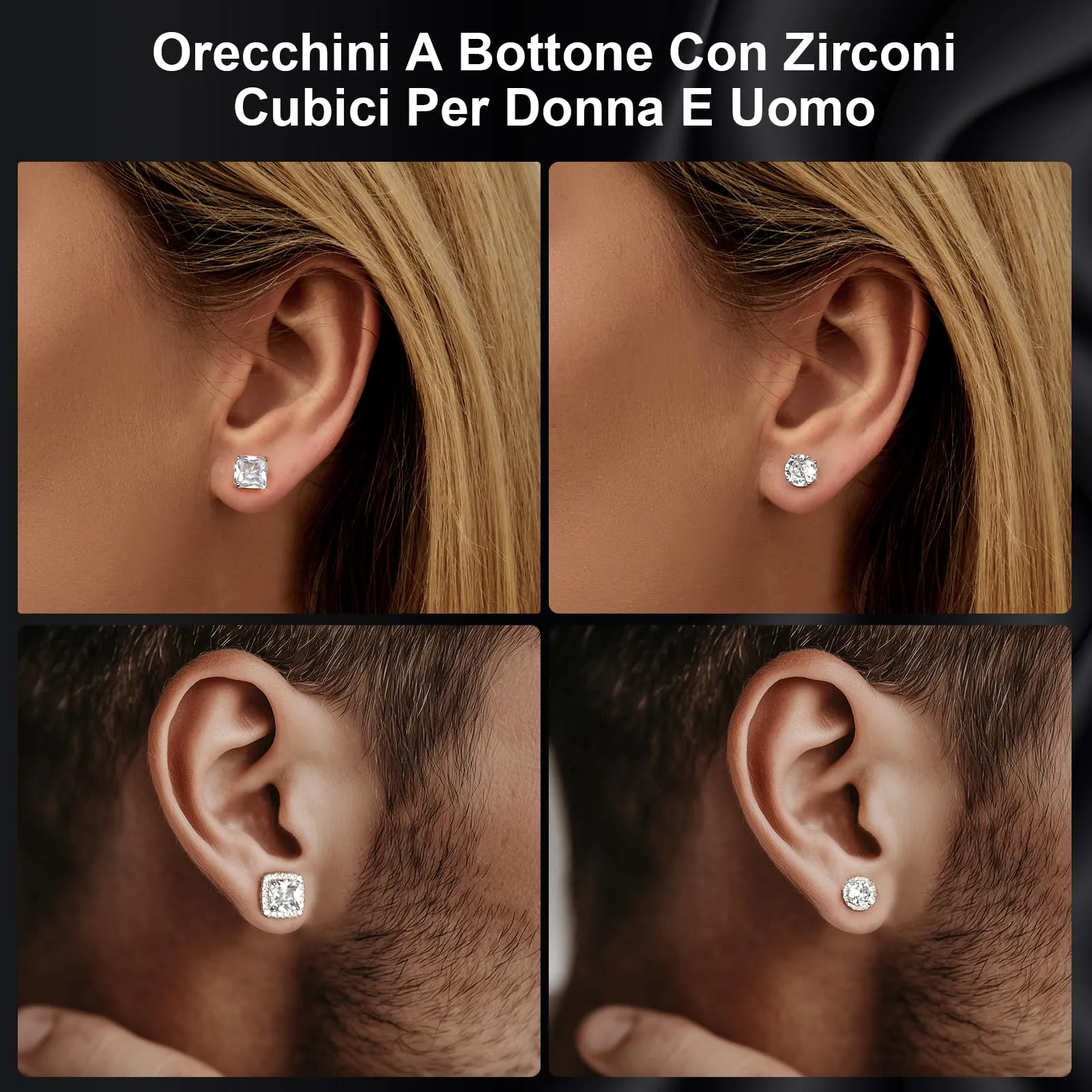 J.Fée Set di 4 Paia di Orecchini Punto Luce in Argento 925 per Donna e Uomo - immagine 6