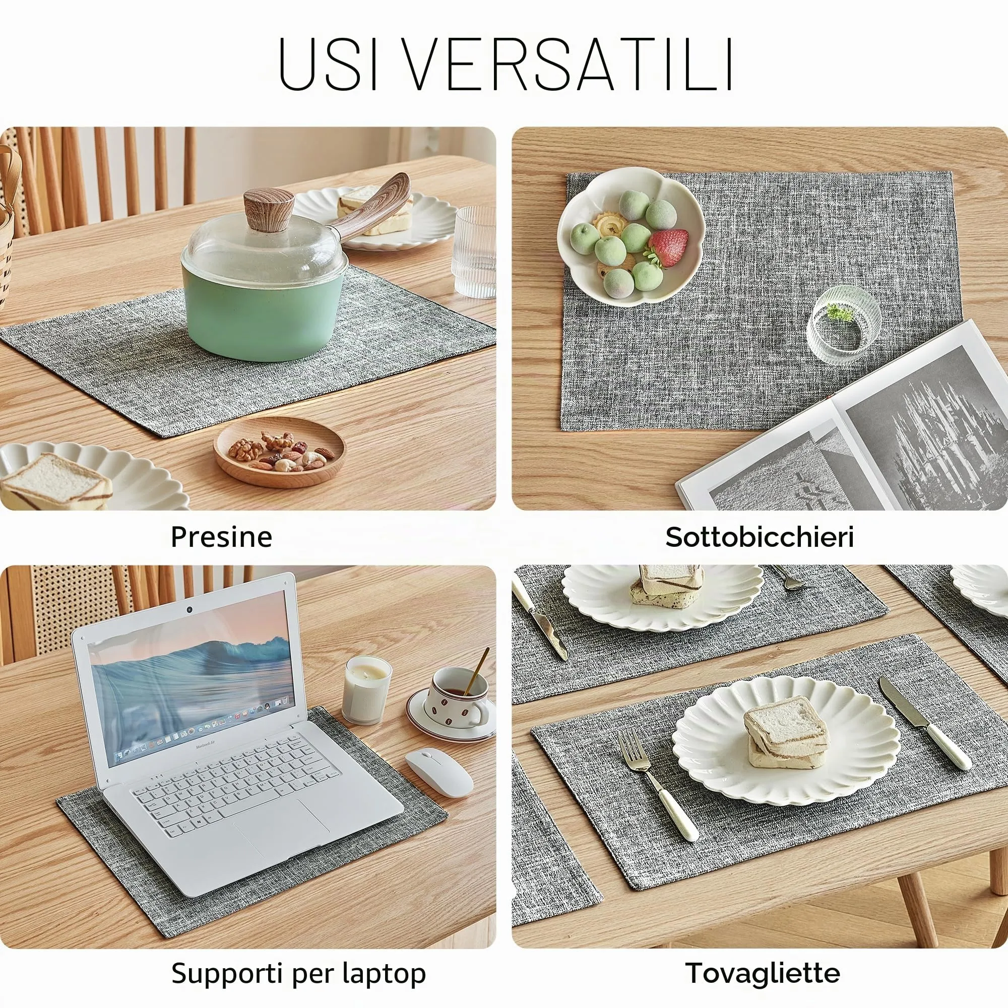 Softalker Tovagliette in finto lino, set di 4, 30,5 x 45,7 cm, Grigio Cenere - immagine 5