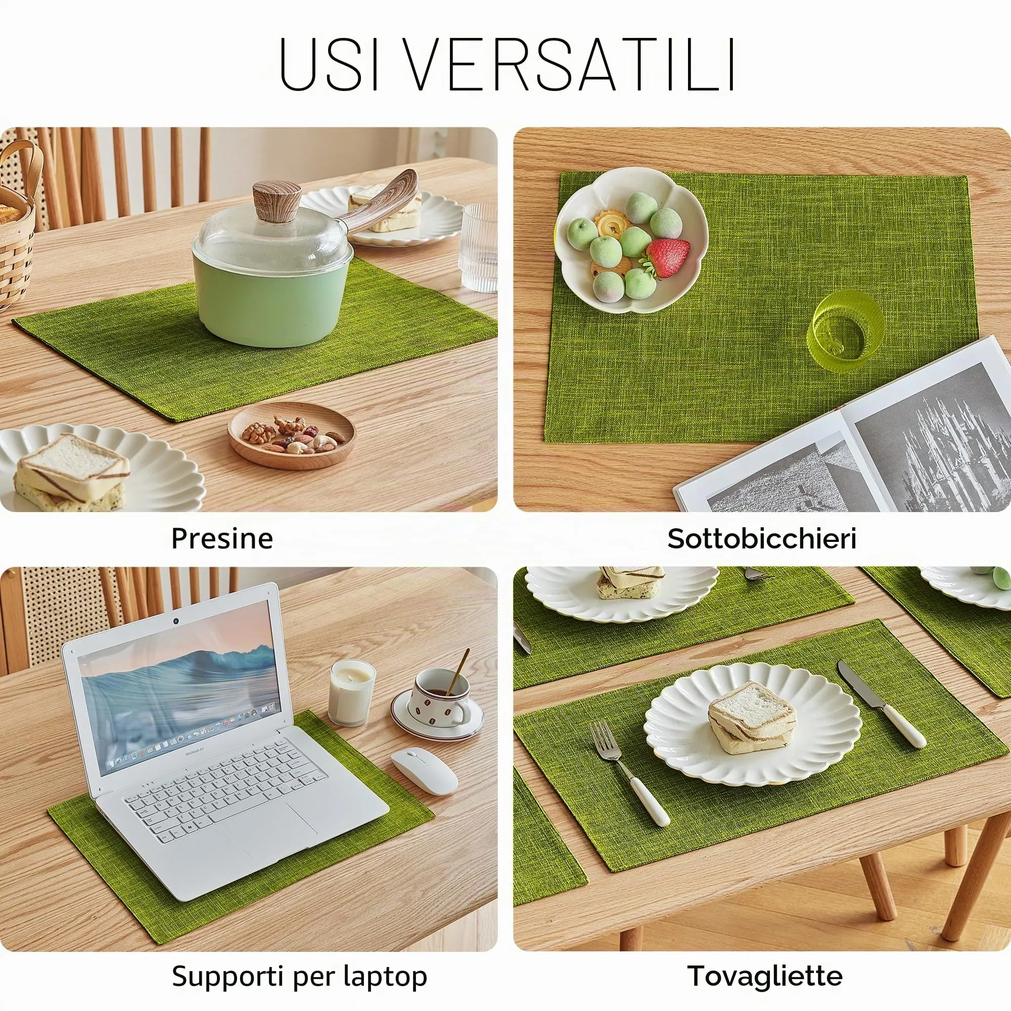 Softalker Set di 8 tovagliette in finto lino, 30 x 45 cm, verde lime - immagine 5