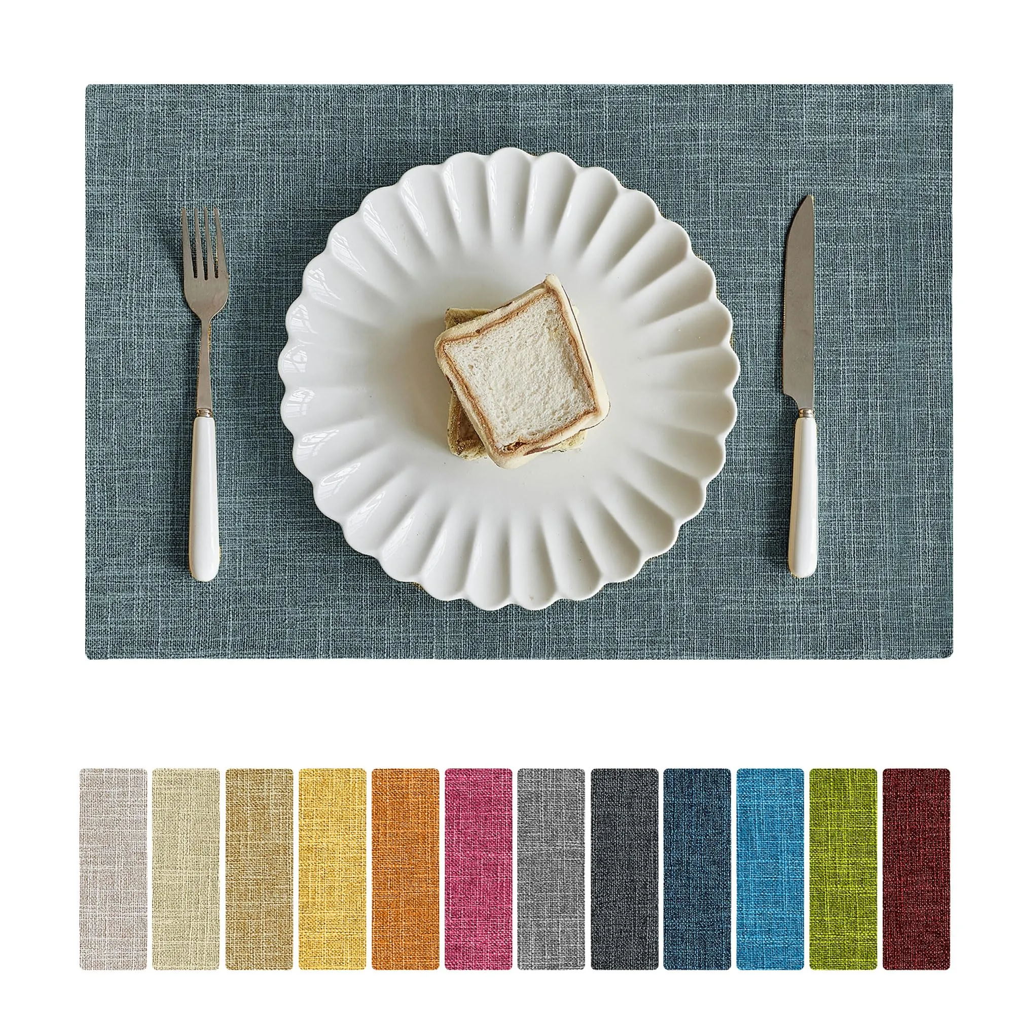 Softalker Set di 8 tovagliette in finta lino, 30 x 45 cm, blu chiaro - immagine 1