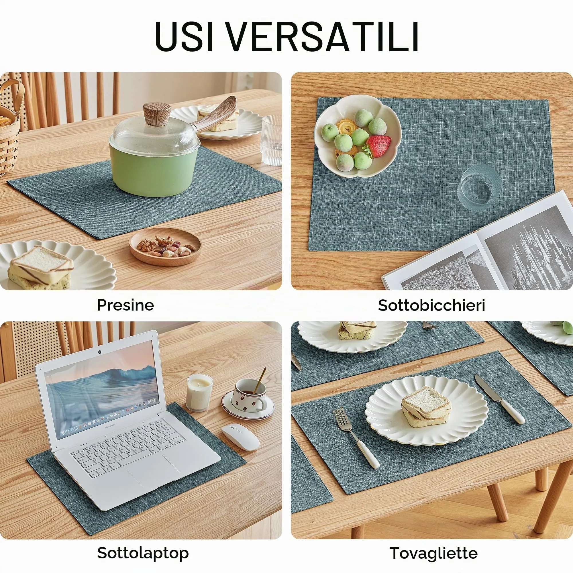Softalker Set di 8 tovagliette in finta lino, 30 x 45 cm, blu chiaro - immagine 5