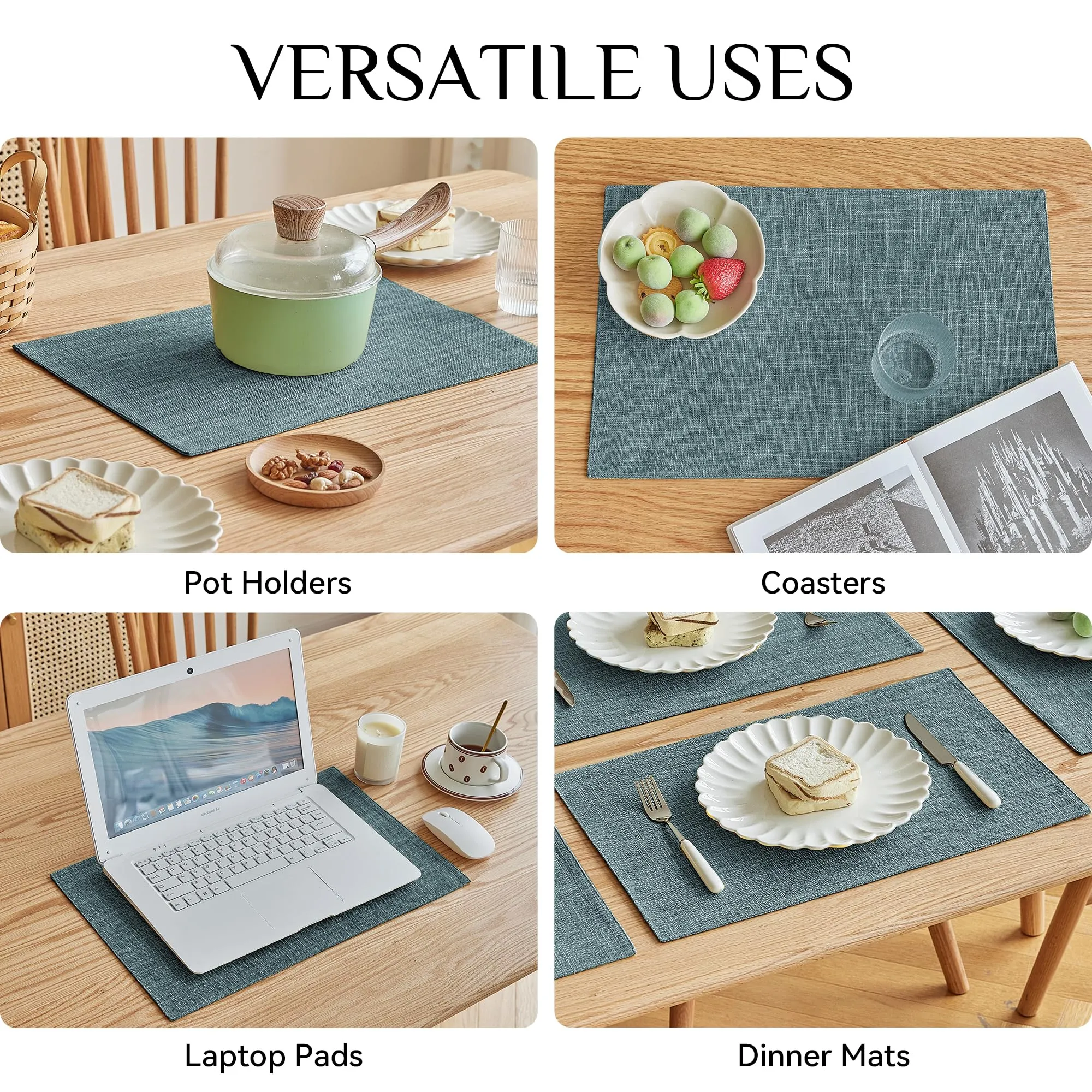 Softalker Set di 6 tovagliette in finto lino, 30,5 x 45,7 cm, azzurro - immagine 5