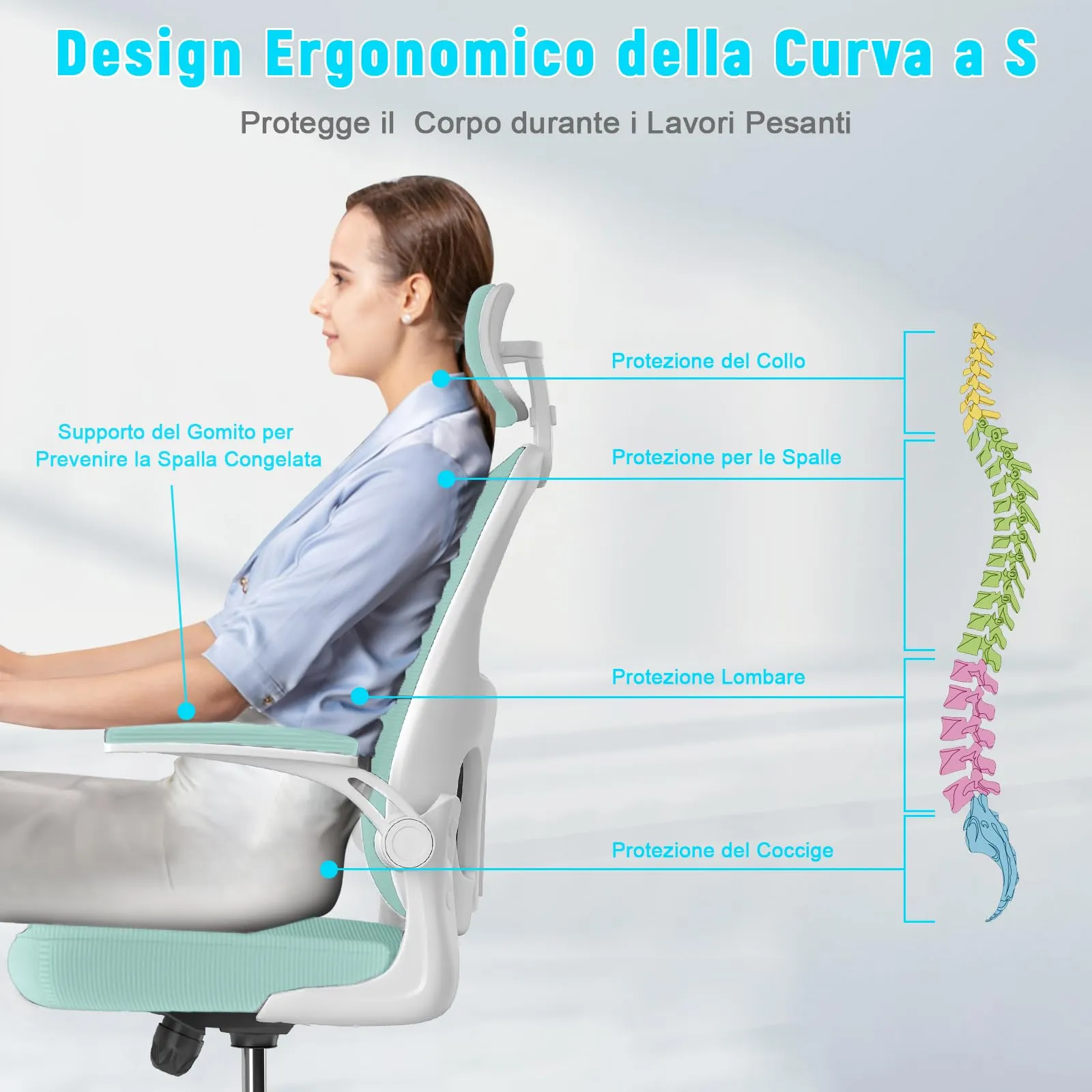 rattantree Sedia da Ufficio Ergonomica con Poggiatesta Regolabile, Verde - immagine 6