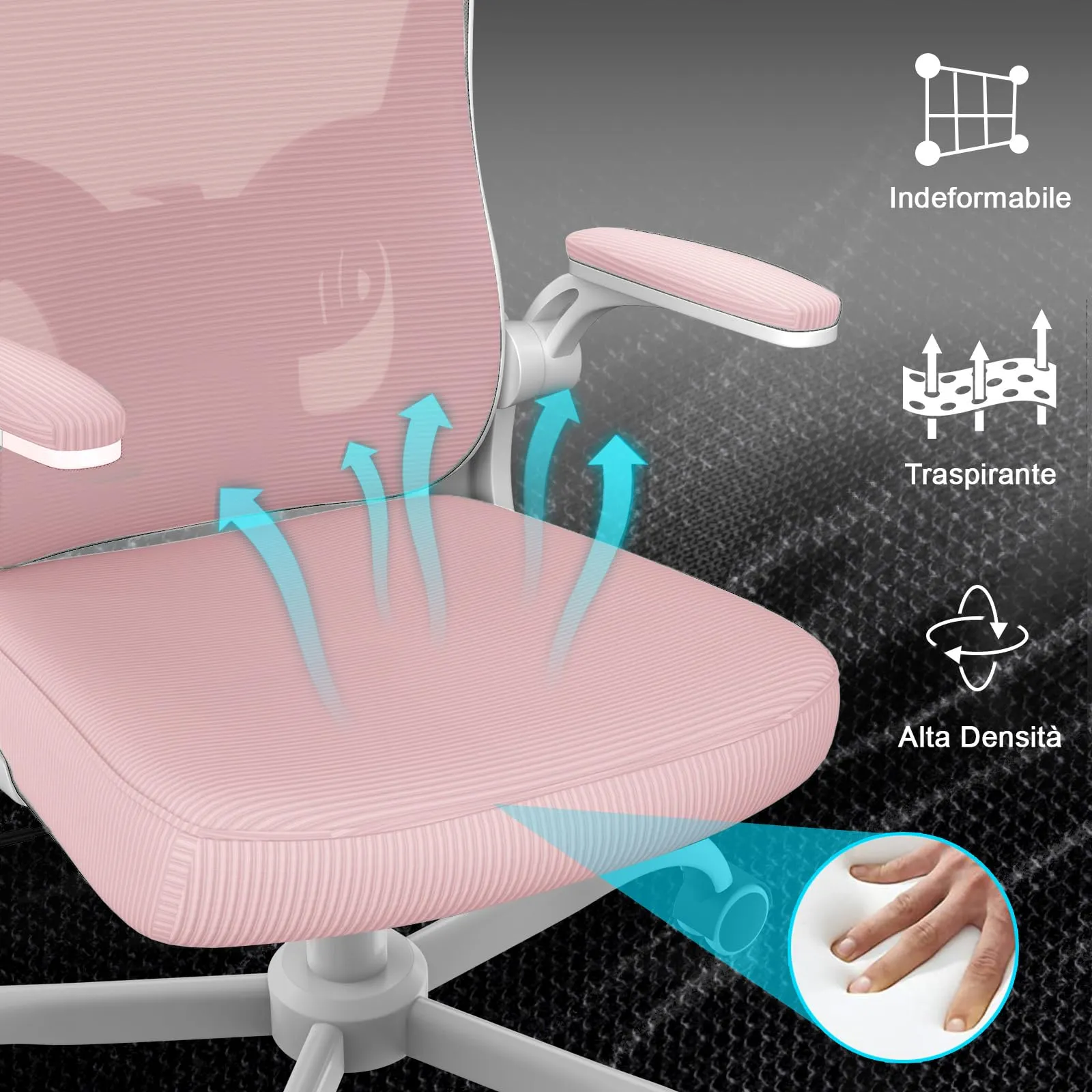 rattantree Sedia da Ufficio Ergonomica con Poggiatesta Regolabile, K312, Rosa - immagine 6