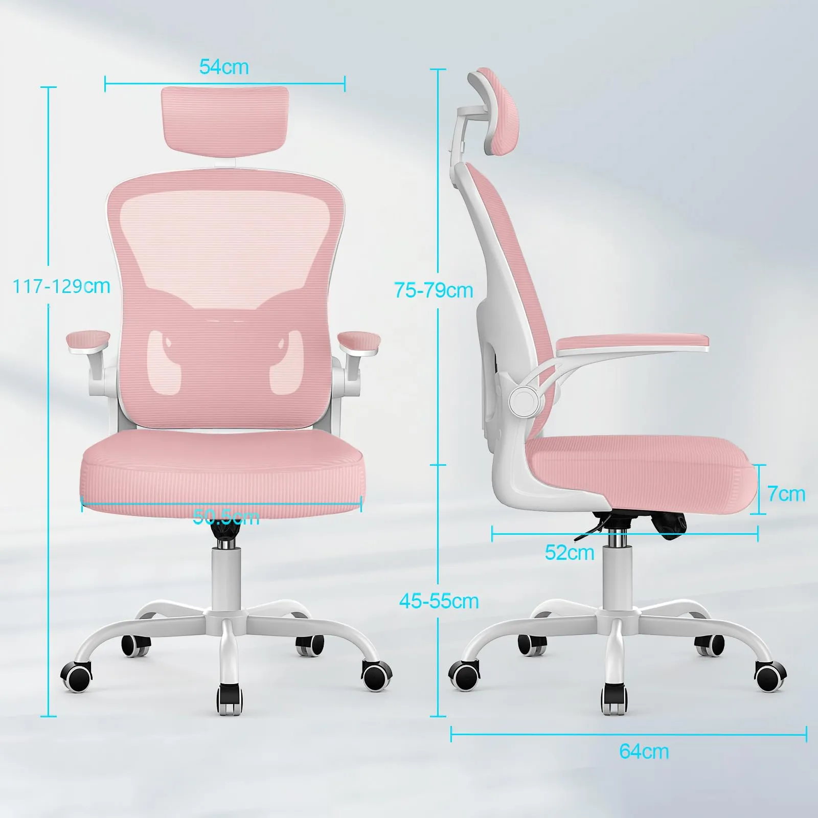 rattantree Sedia da Ufficio Ergonomica con Poggiatesta Regolabile, K312, Rosa - immagine 7