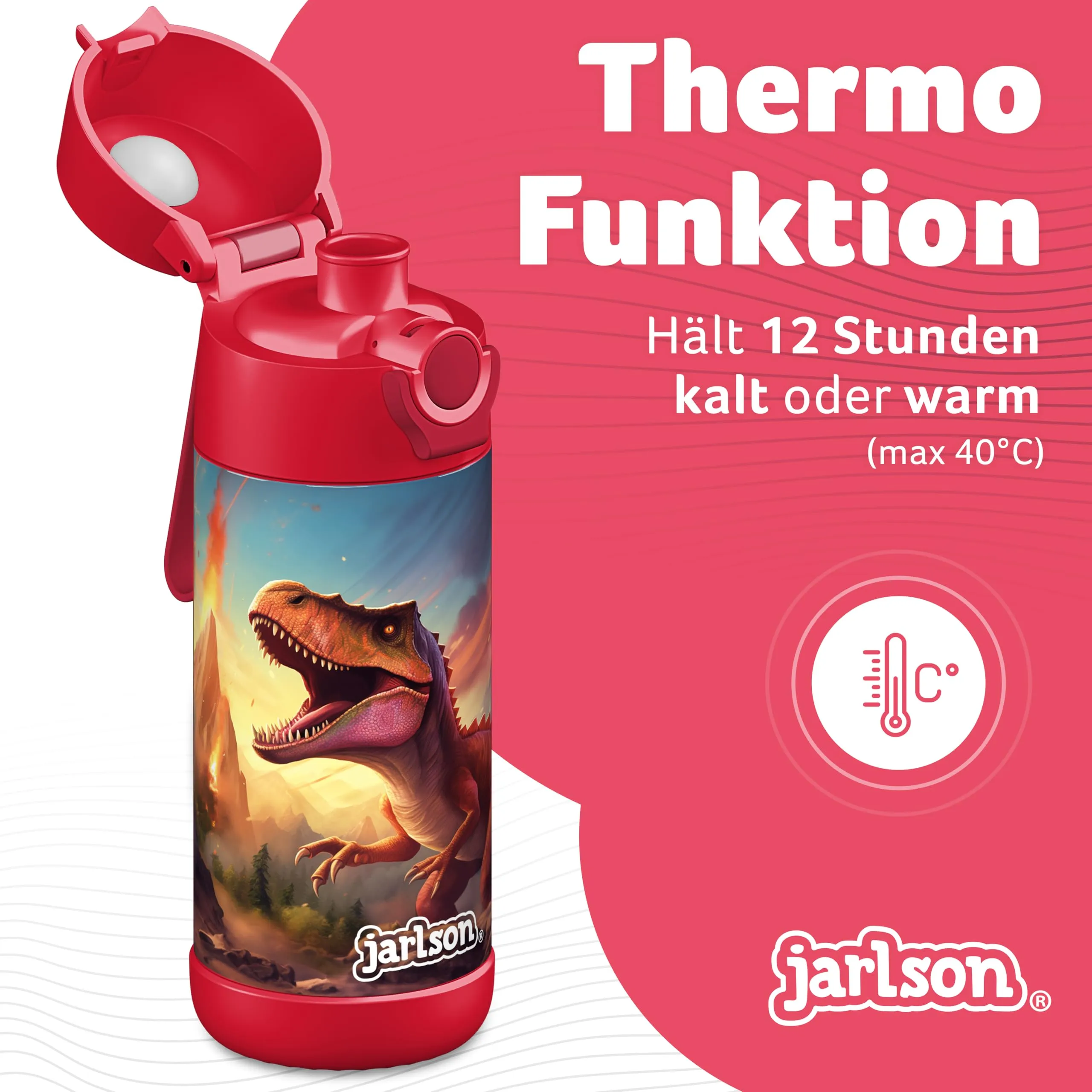 Jarlson Borraccia Termica Bambini Mali 350ml Acciaio Inox - Dinosauro 2.0 - immagine 2