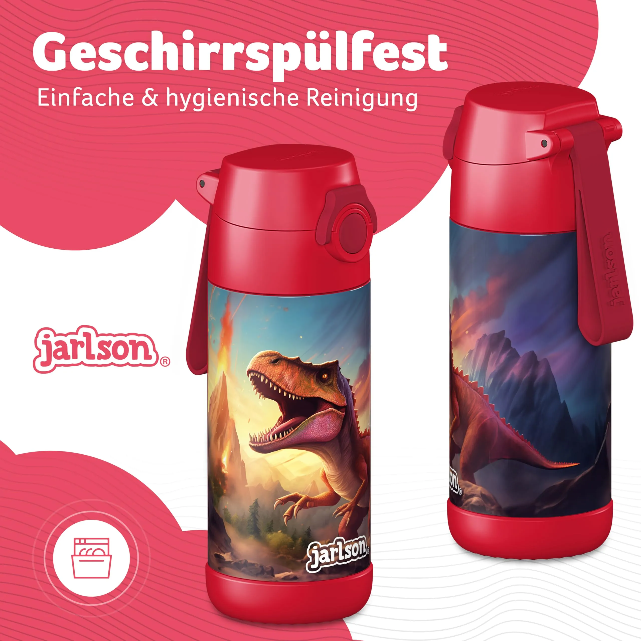 Jarlson Borraccia Termica Bambini Mali 350ml Acciaio Inox - Dinosauro 2.0 - immagine 3
