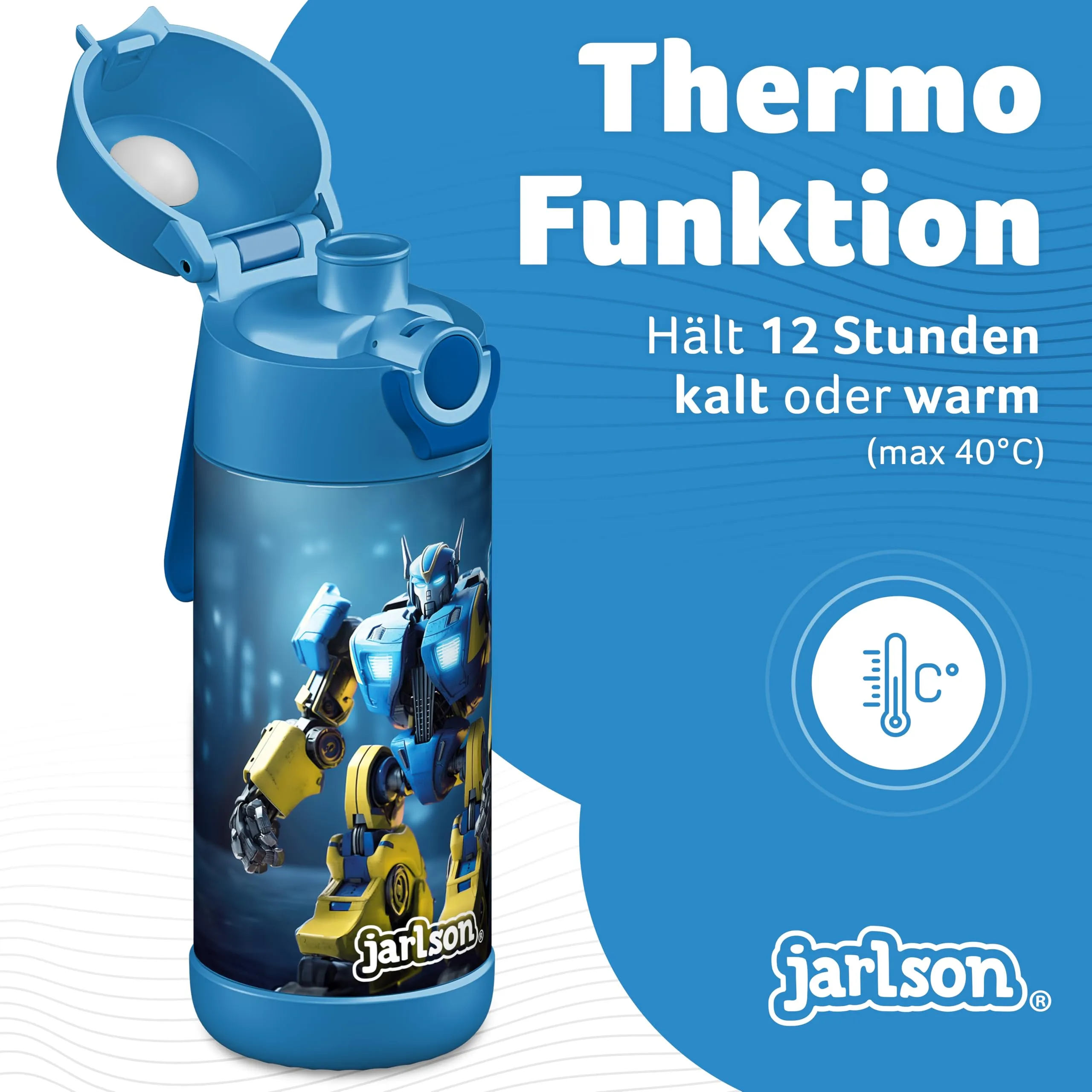 Jarlson Borraccia Termica Bambini Mali 350ml Acciaio Inox Robot - immagine 3
